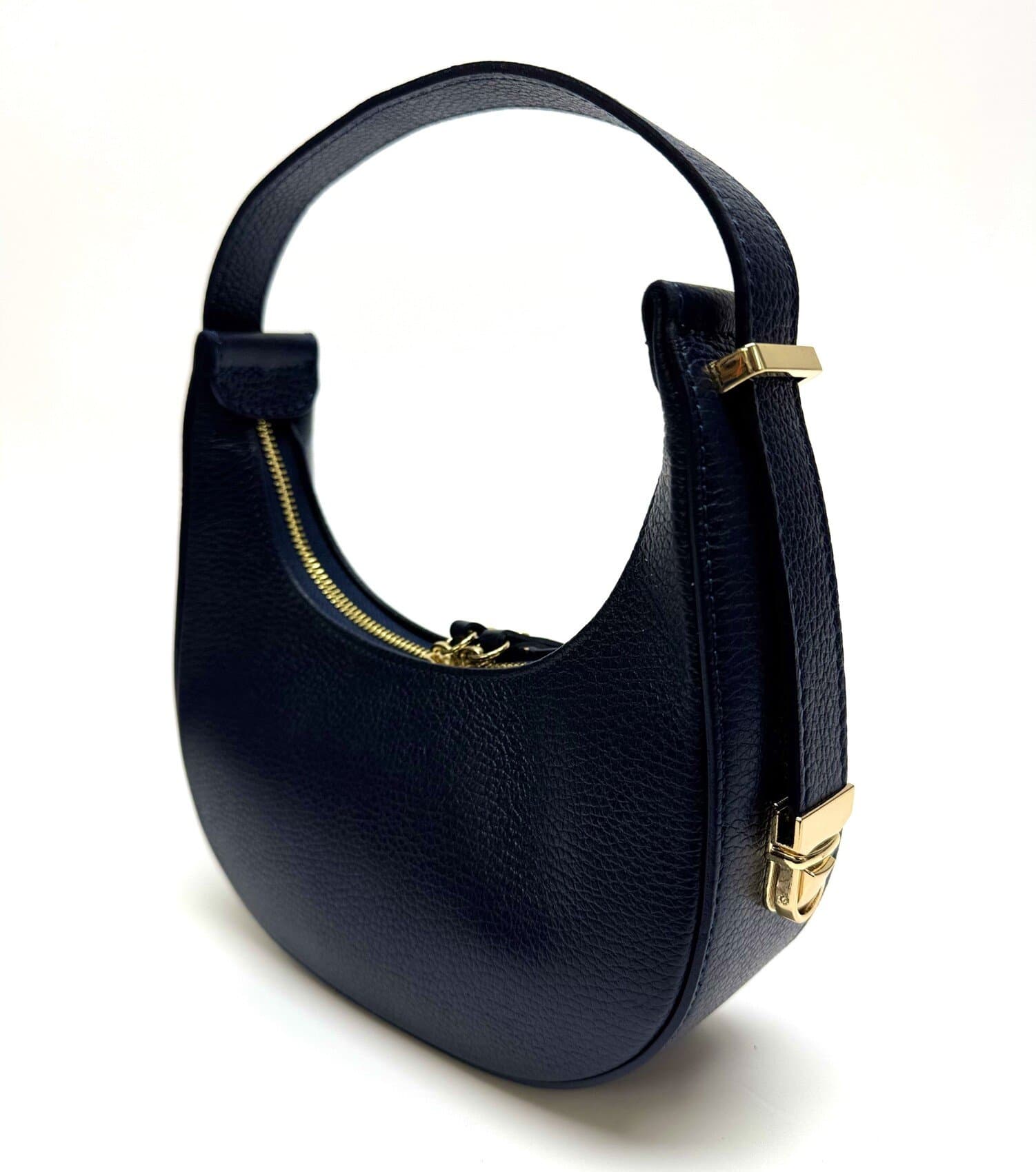 Borsa piccola in vera pelle martellata, modello MOANA, colore BLU SCURO, CHIAROSCURO, Made in Italy