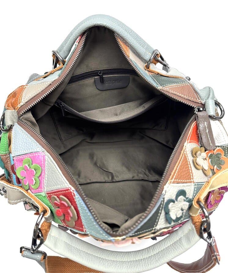 Borsa donna in vera pelle ARIANNA DINI mod. ELOISA, MULTICOLORE - FIORI / RANDOM