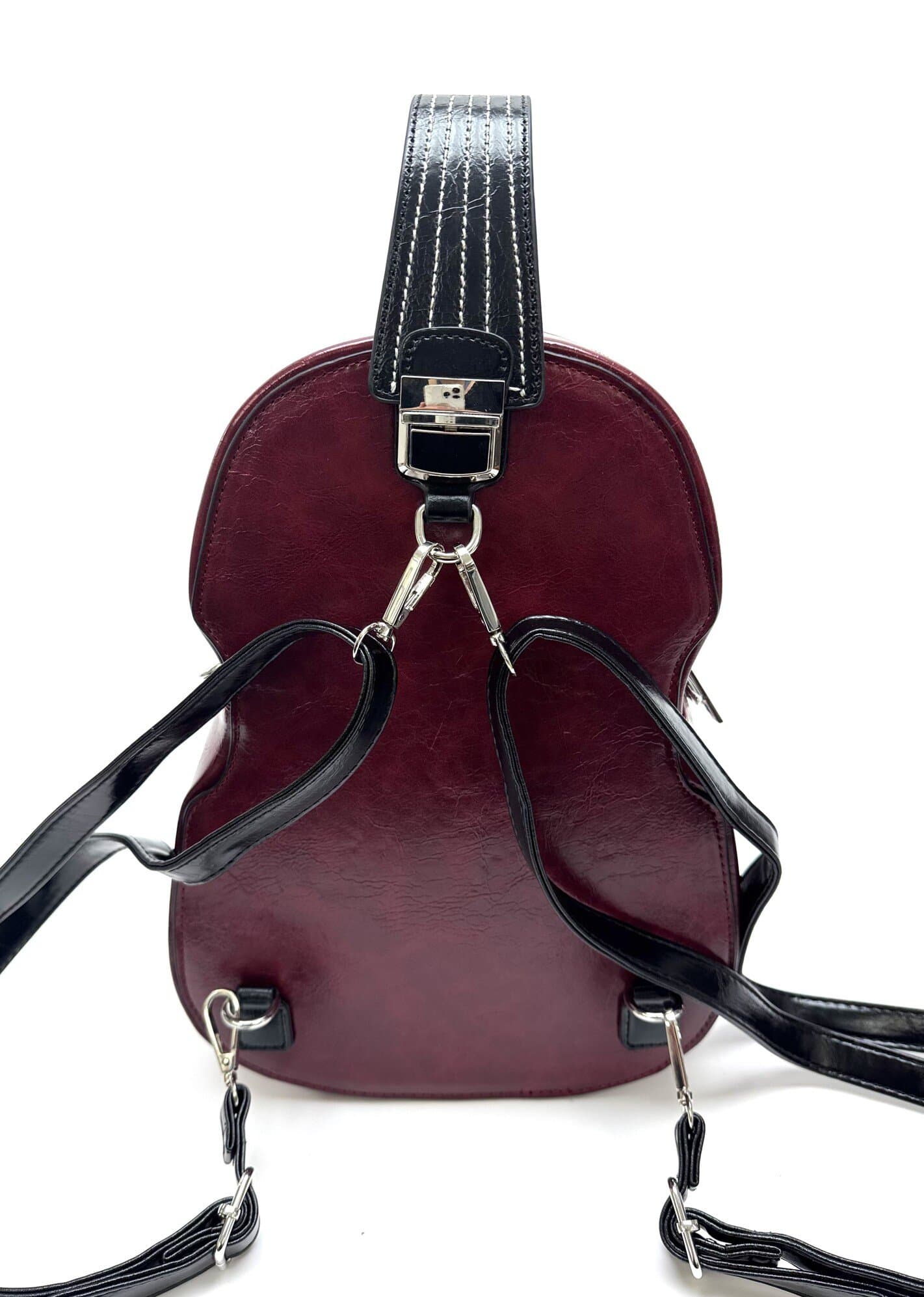 Borsa Violin Luthia con tracolla, Cosplay Steampunk, in ecopelle, forma violino, colore bordeaux, ARIANNA DINI DESIGN