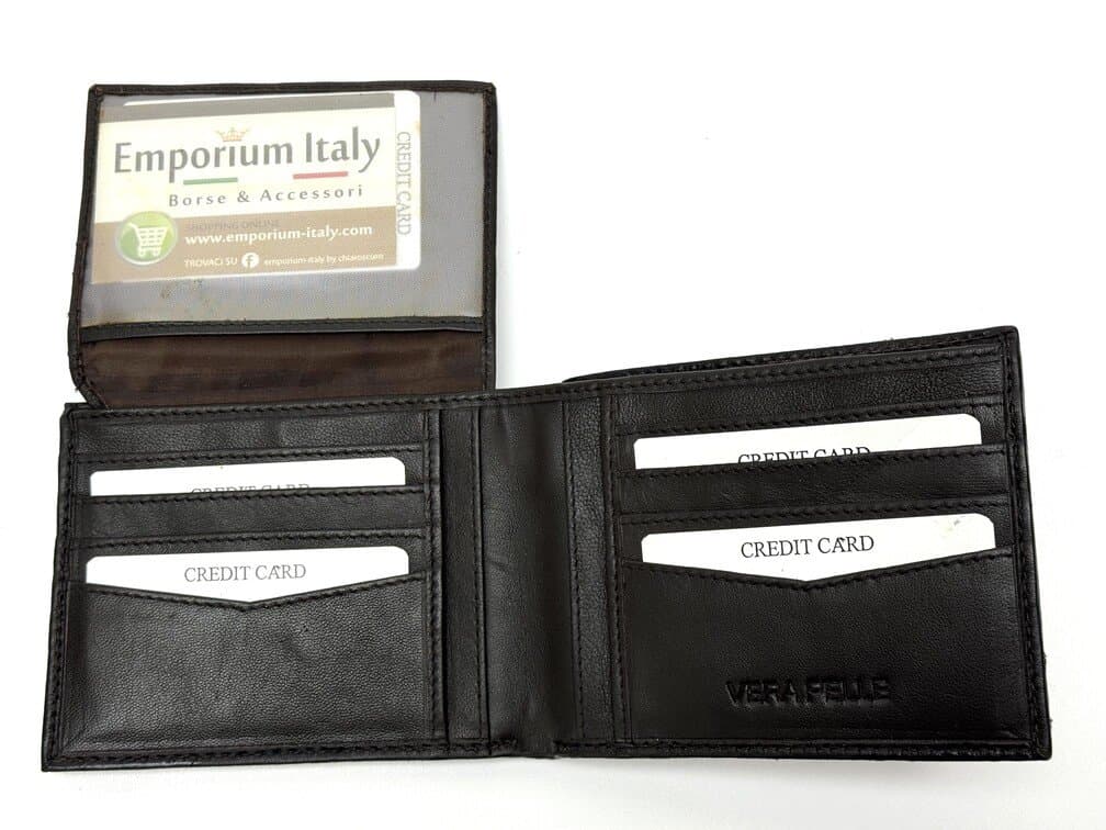 Portafoglio in vera pelle di pitone da uomo ABU DHABI, CITES, colore NERO LUCIDO, no portamoneta, SANTINI, Made in Italy