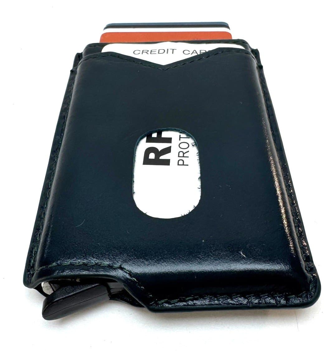 Portafoglio in vera pelle e porta carte di credito in alluminio, da uomo LAVAL con BLOCCO RFID, colore BLU, CHIAROSCURO