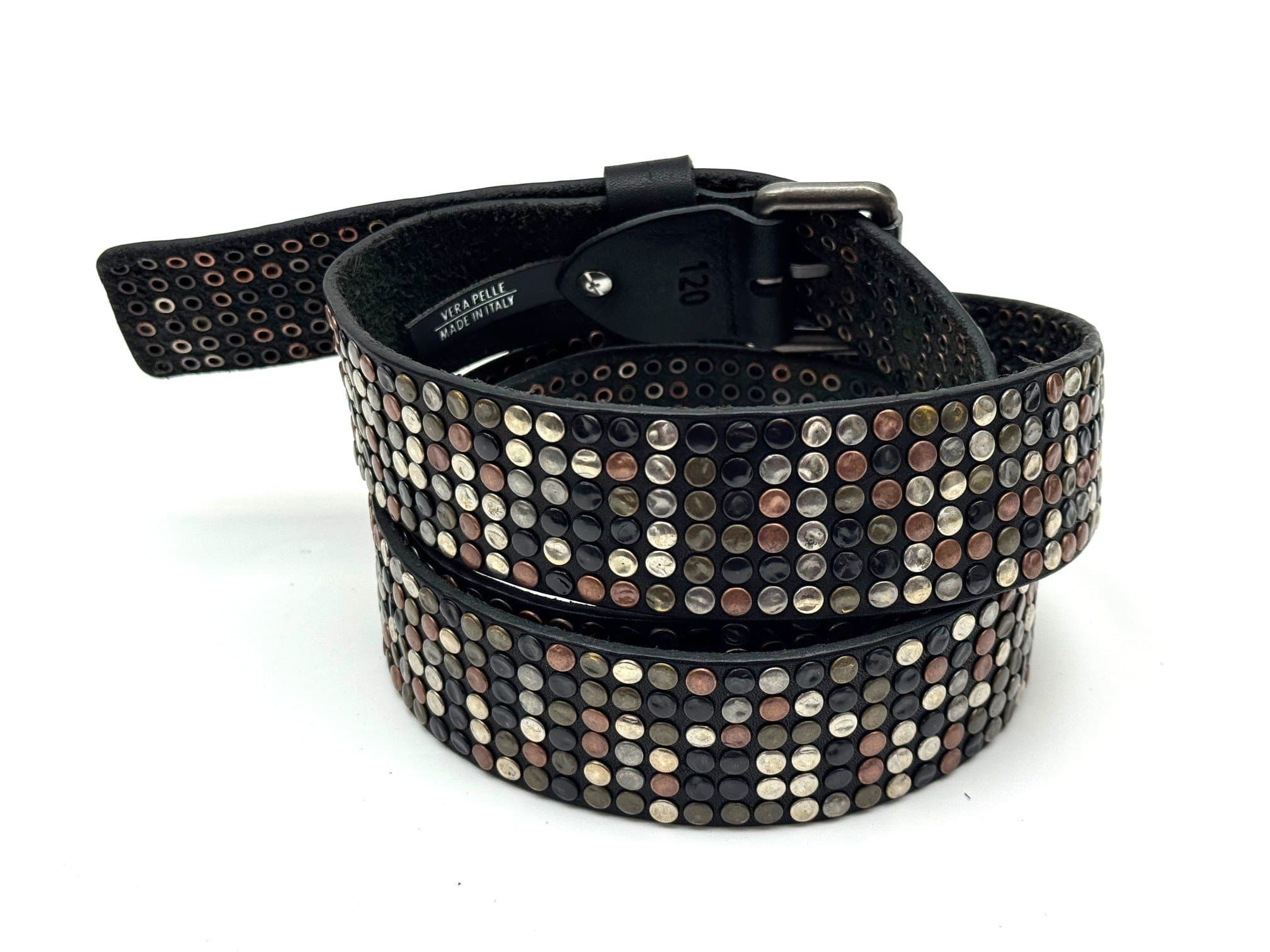 Cintura in vera pelle CHIAROSCURO - VLK mod. CALCUTTA XXL colore NERO con borchie random Made in Italy