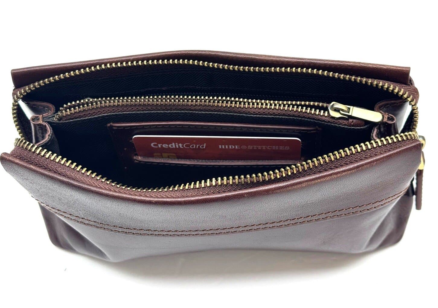  Pochette uomo da polso in vera pelle LEWIS, colore MARRONE, CHIAROSCURO, Made in Italy