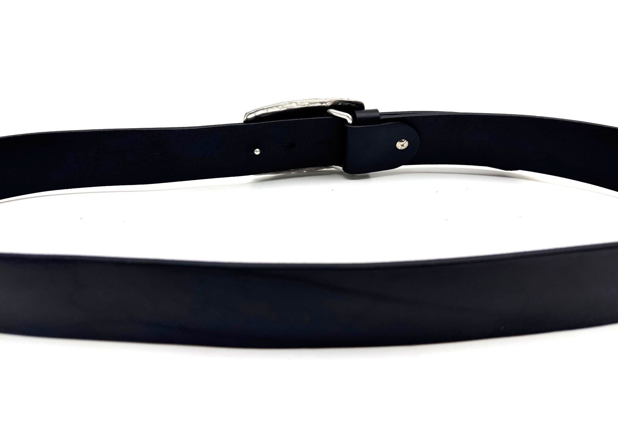 Cintura in vera pelle da uomo AUSTIN - NATURA, colore NERO, fibbia speciale argento, CHIAROSCURO, Made in Italy