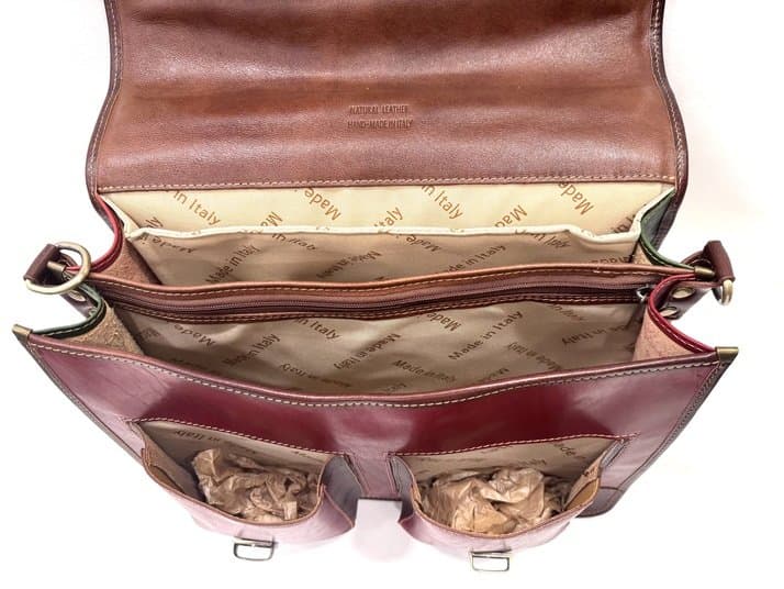 ERNESTO: cartella /borsa, zaino ufficio uomo, in cuoio, TRICOLORE BANDIERA ITALIANA, VERDE / BIANCO / ROSSO, Made in Italy