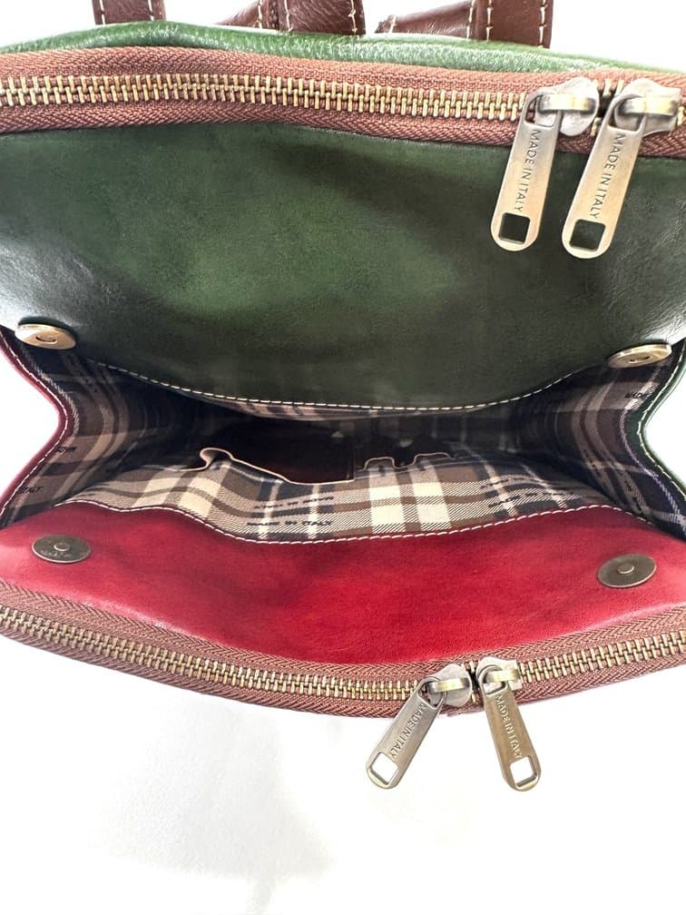 Borsa zaino donna in vera pelle MONTE COLOMBINE, TRICOLORE BANDIERA ITALIANA, VERDE/BIANCO/ROSSO, CHIAROSCURO, Made in Italy