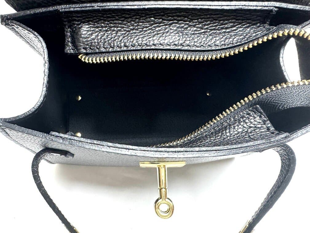 Borsa  da donna in vera pelle KATY, colore NERO, CHIAROSCURO, Made in Italy.
