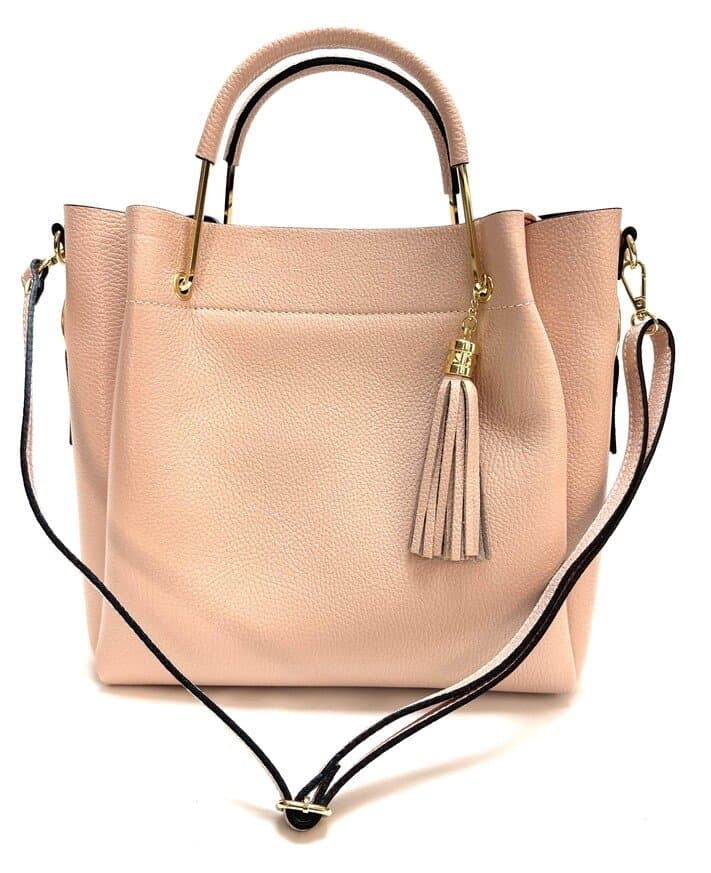 Borsa donna KAROLINA a spalla in vera pelle rigida, colore ROSA, CHIARO SCURO, Made in Italy