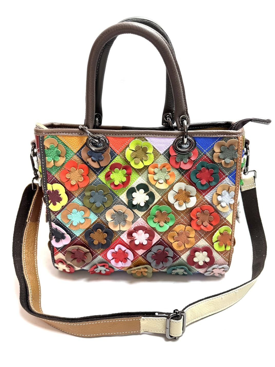 Borsa donna in vera pelle ARIANNA DINI mod. ARIELA, MULTICOLORE - FIORI