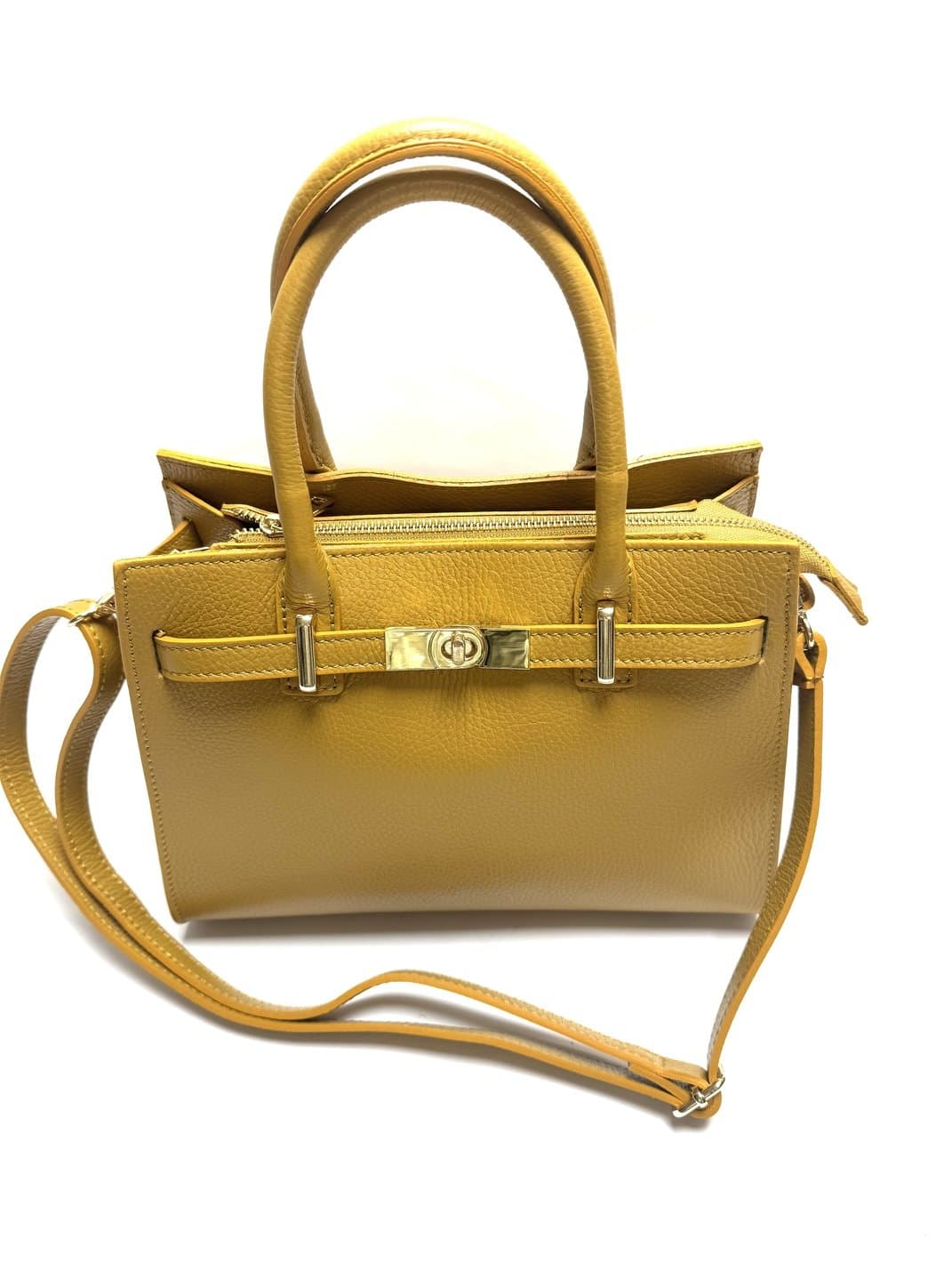 Borsa da donna in vera pelle KRISTAL, colore GIALLO, CHIAROSCURO, Made in Italy