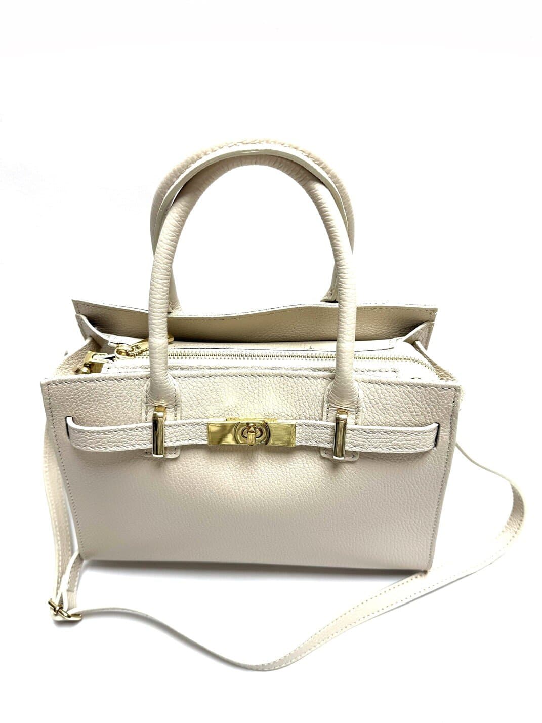 Borsa da donna in vera pelle KRISTAL, colore BEIGE, CHIAROSCURO, Made in Italy
