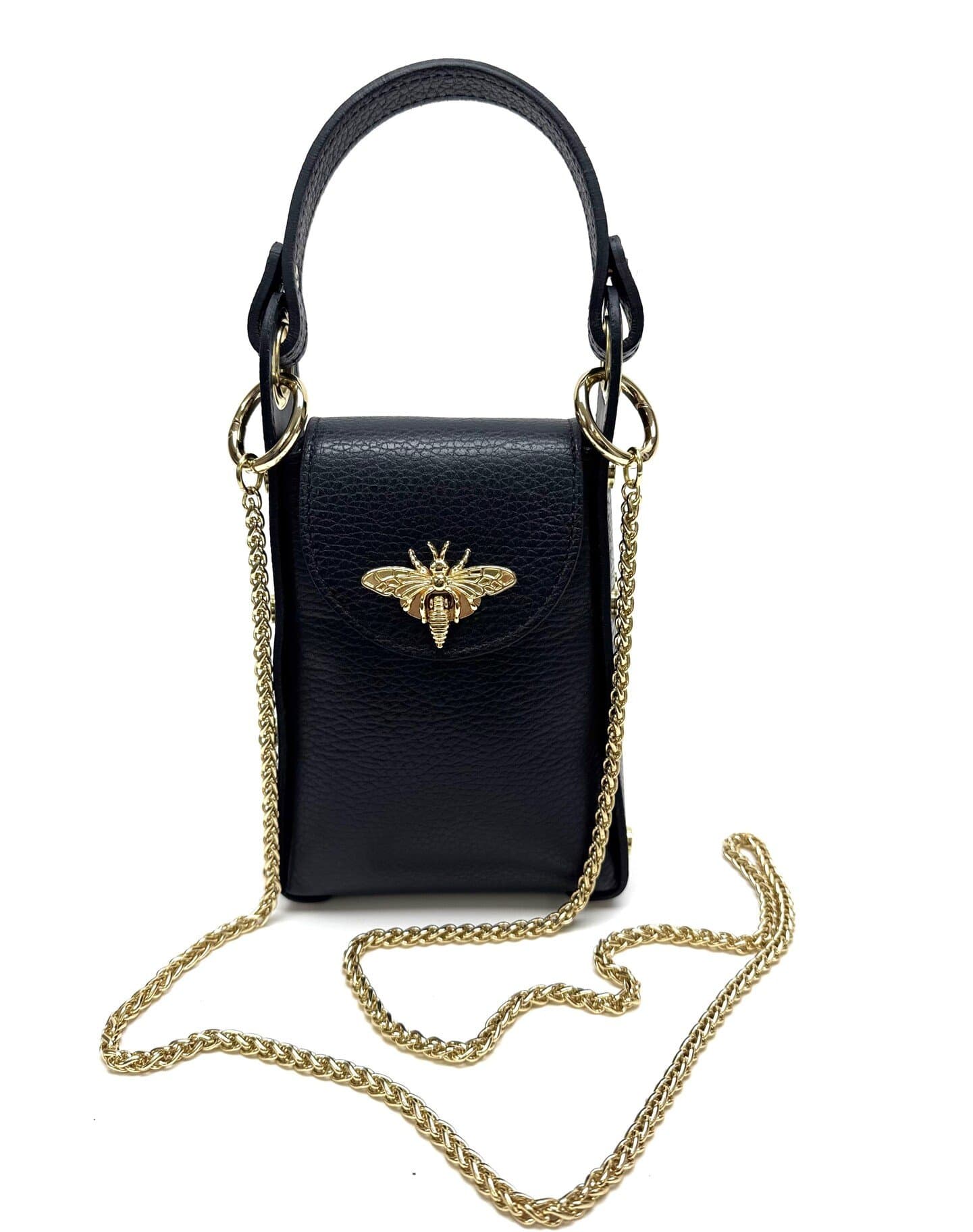 Borsa a mano / tracolla da donna in vera pelle AIDA BEE BAG, colore BLU SCURO, CHIAROSCURO, Made in Italy.