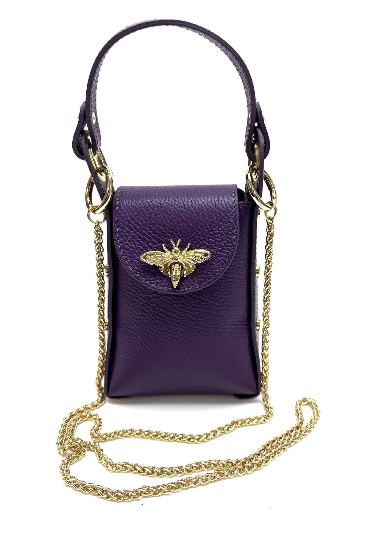 Borsa a mano / tracolla da donna in vera pelle AIDA BEE BAG, colore VIOLA, CHIAROSCURO, Made in Italy.