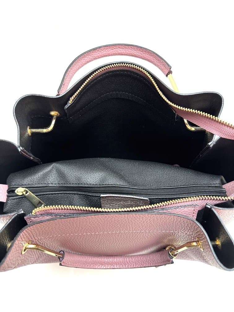 Borsa donna KAROLINA a spalla in vera pelle rigida, colore ROSA ANTICO, CHIAROSCURO, Made in Italy
