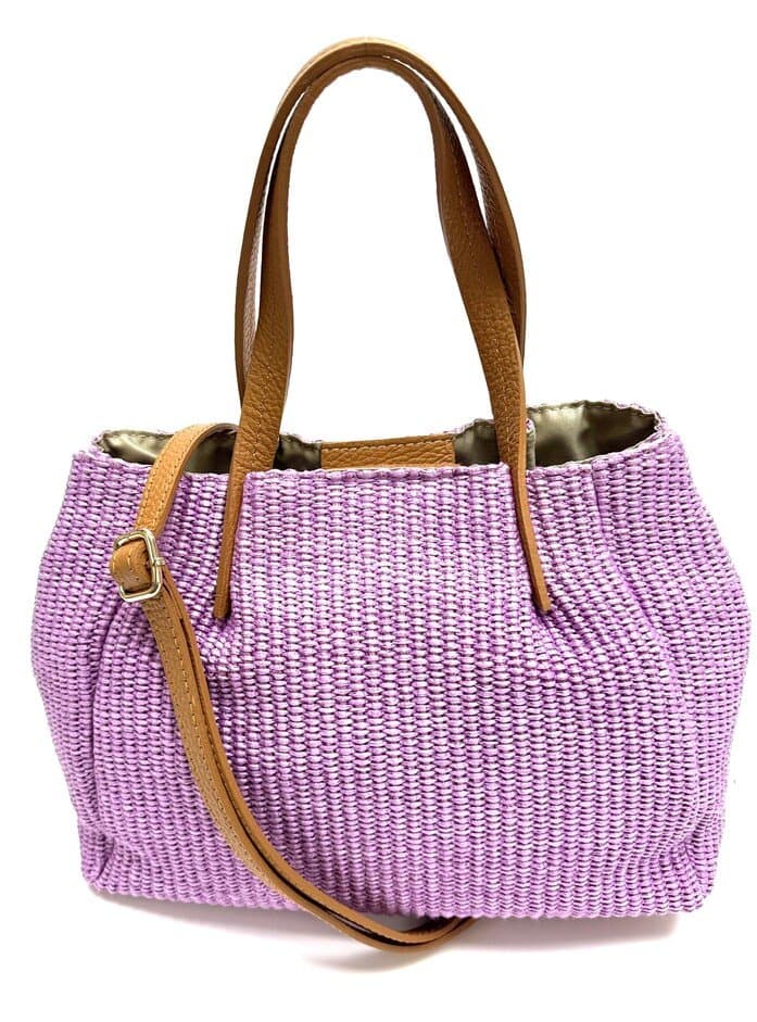 Borsa da donna in vera pelle / rafia SCARLETT colore LILLA, CHIAROSCURO, Made in Italy