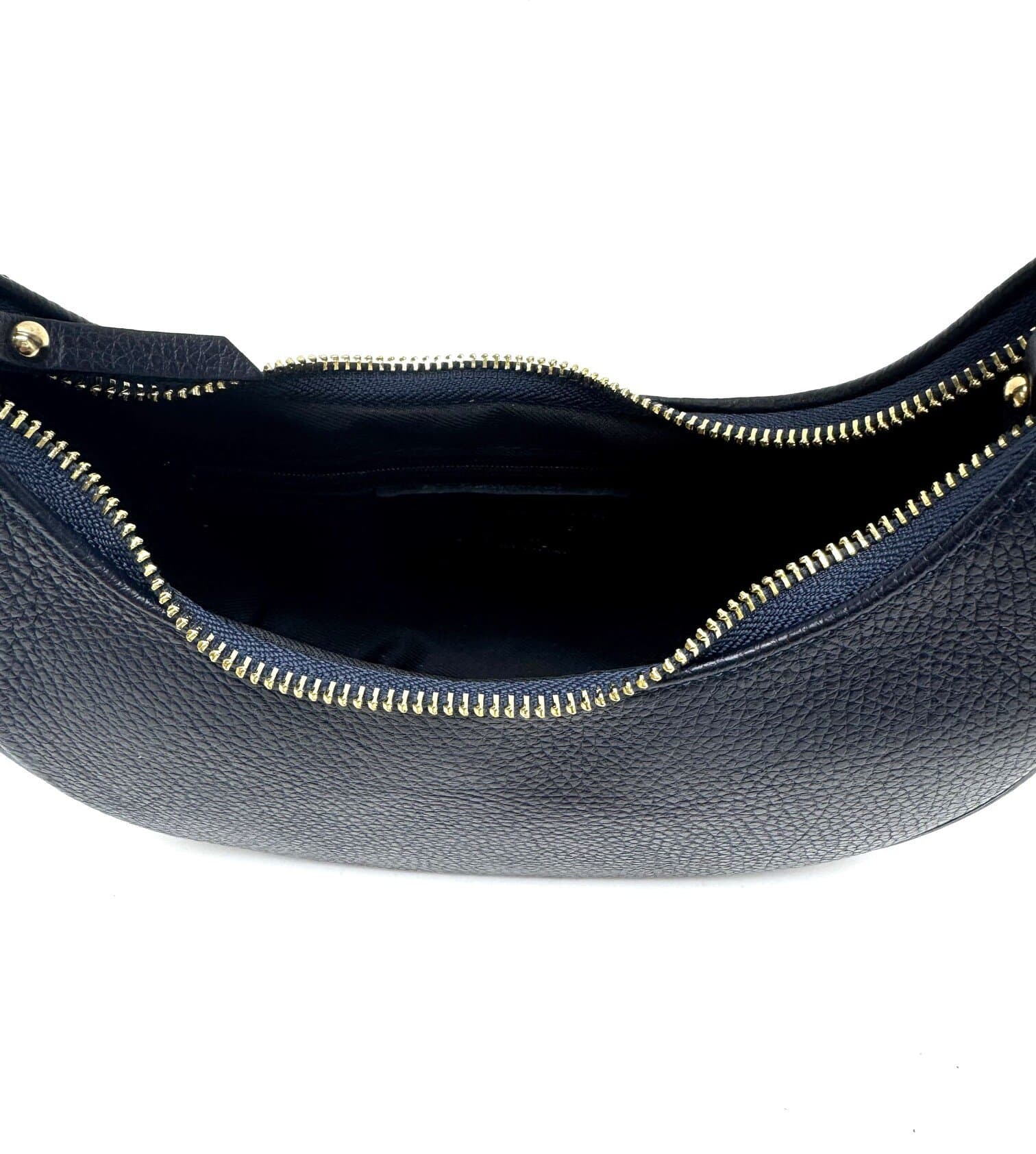 Borsa piccola in vera pelle martellata, modello MOANA, colore BLU SCURO, CHIAROSCURO, Made in Italy