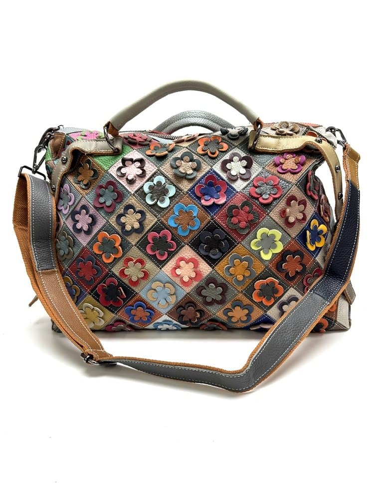 Borsa donna in vera pelle ARIANNA DINI mod. ELOISA, MULTICOLORE - FIORI / RANDOM