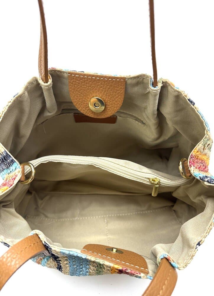 Borsa da donna in vera pelle / rafia SCARLETT colore MULTICOLOR, CHIAROSCURO, Made in Italy