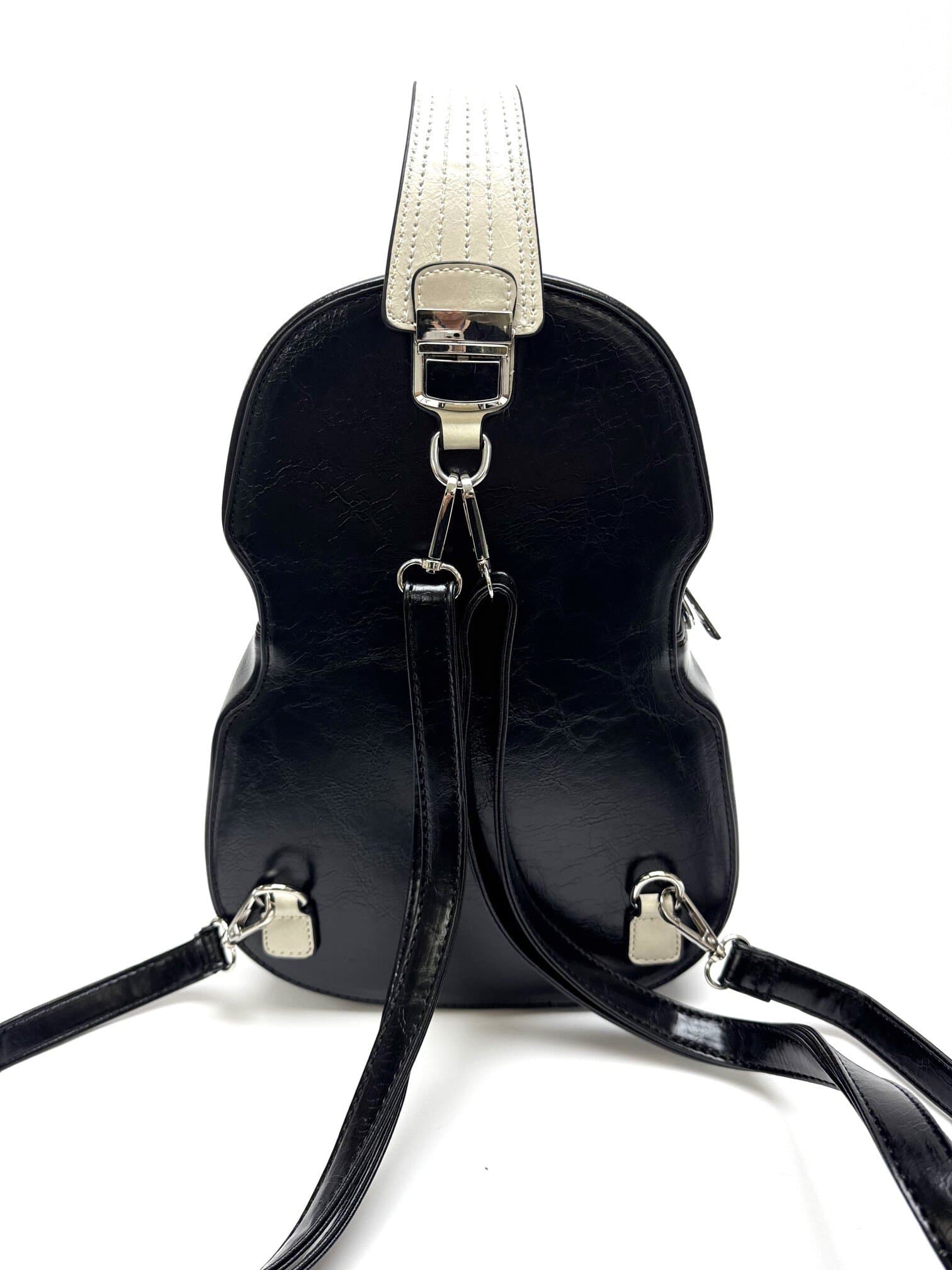 Borsa Violin Luthia con tracolla, Cosplay Steampunk, in ecopelle, forma violino, colore nero, ARIANNA DINI DESIGN