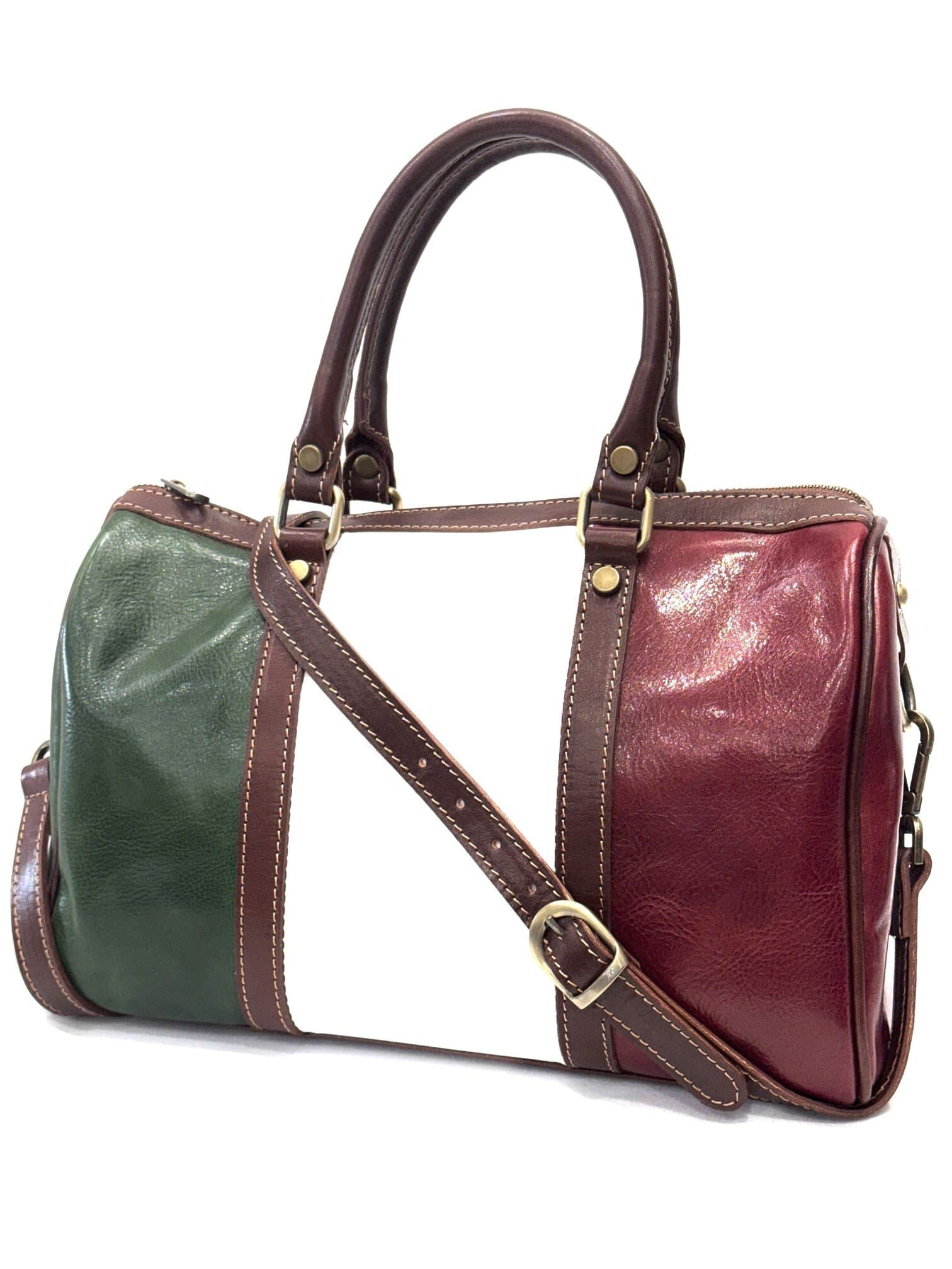 Borsa donna in vera pelle CHIAROSCURO mod. CATIA, bandiera Italiana MULTICOLORE, Made in Italy.