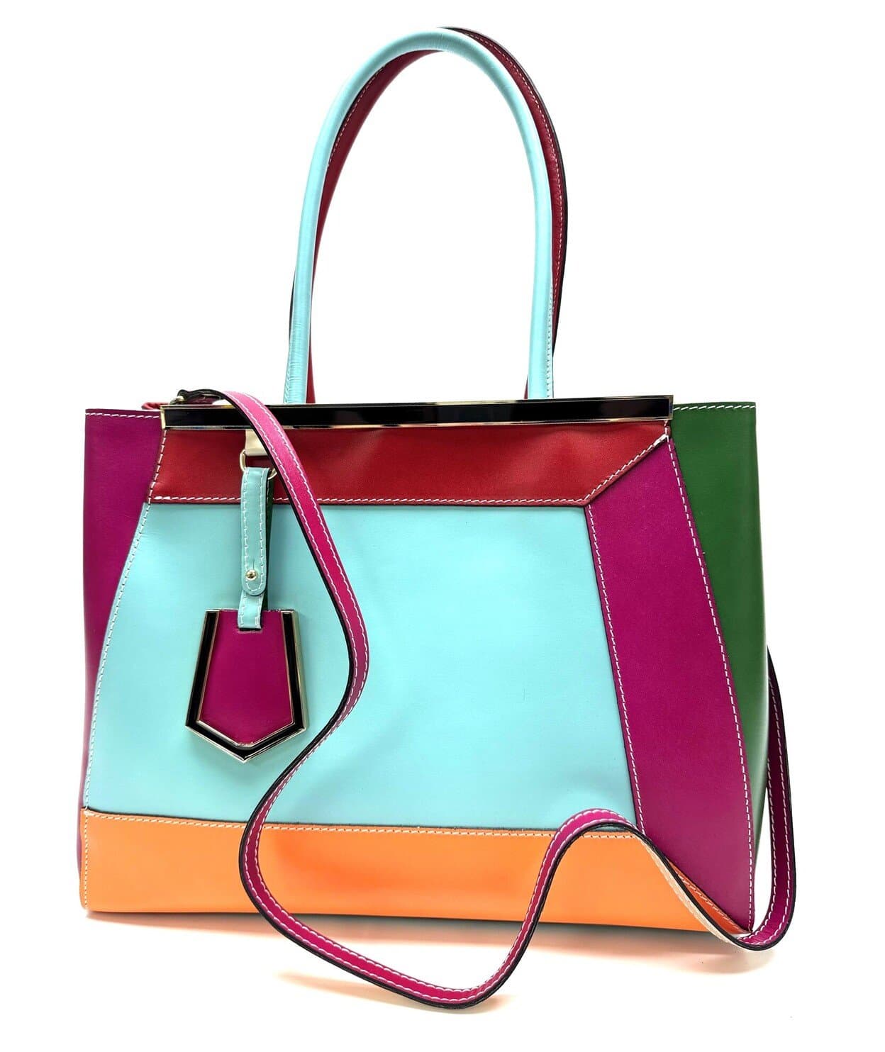Borsa donna in vera pelle CHIAROSCURO mod. HANA, base verde Tiffany, colore MULTICOLORE / ESTIVO Made in Italy