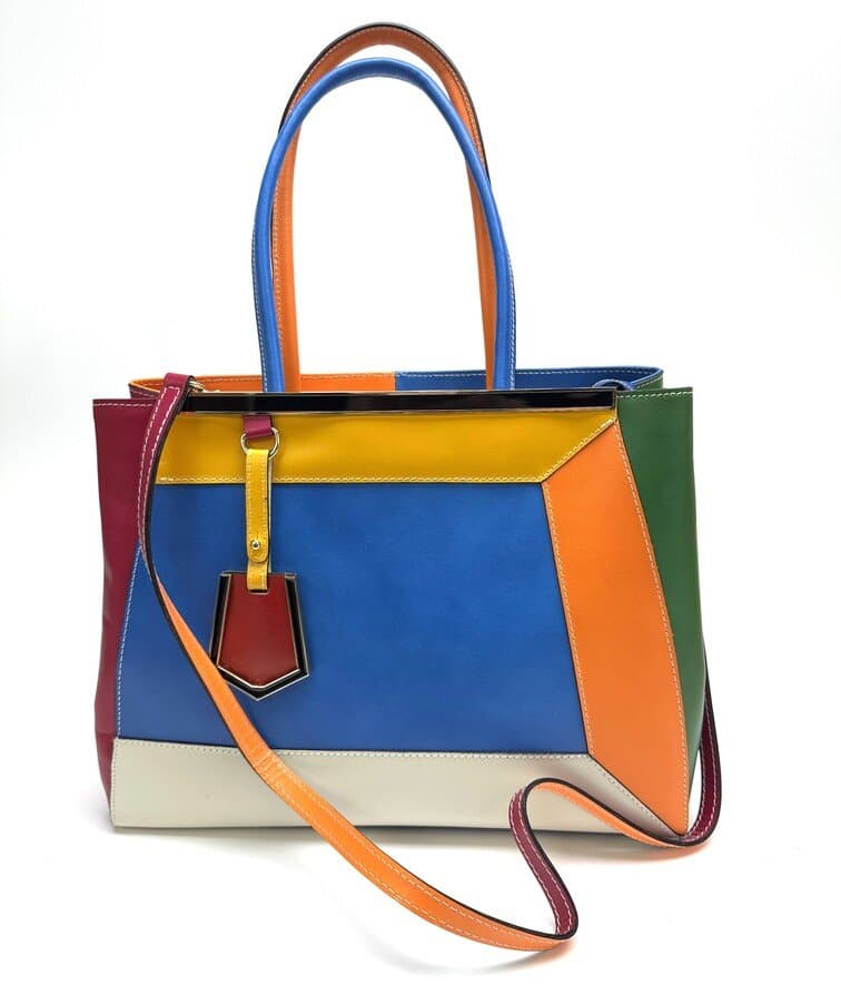 Borsa donna in vera pelle, CHIAROSCURO mod. HANA, base blu, colore MULTICOLORE / ESTIVO, Made in Italy