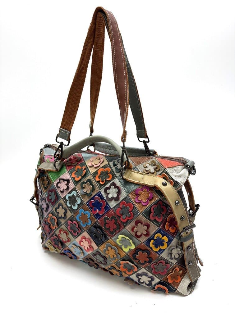Borsa donna in vera pelle ARIANNA DINI mod. ELOISA, MULTICOLORE - FIORI / RANDOM