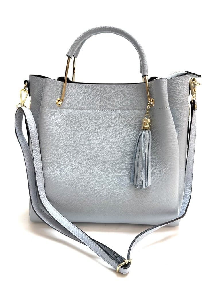 Borsa donna KAROLINA a spalla in vera pelle rigida, colore AZZURRO, CHIAROSCURO, Made in Italy