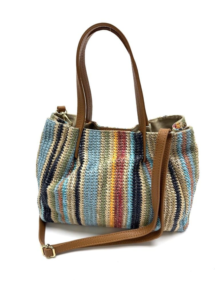 Borsa da donna in vera pelle / rafia SCARLETT colore MULTICOLOR, CHIAROSCURO, Made in Italy