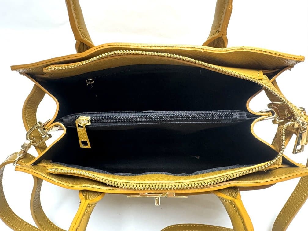 Borsa da donna in vera pelle KRISTAL, colore GIALLO, CHIAROSCURO, Made in Italy