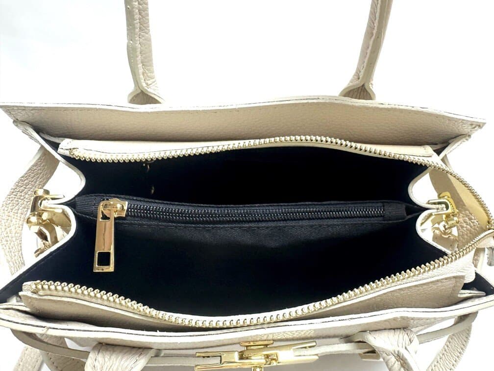 Borsa da donna in vera pelle KRISTAL, colore BEIGE, CHIAROSCURO, Made in Italy