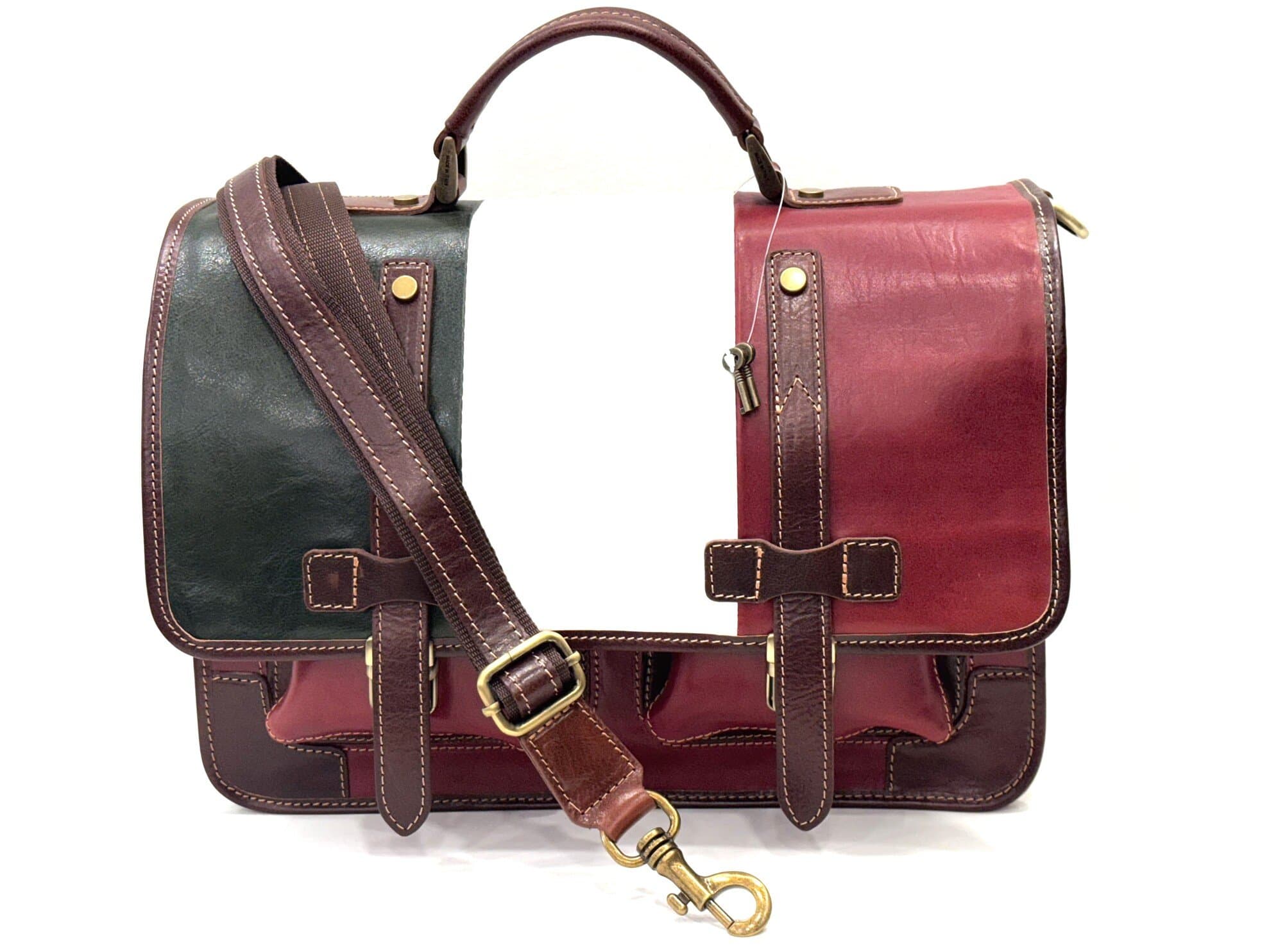 ERNESTO: cartella /borsa, zaino ufficio uomo, in cuoio, TRICOLORE BANDIERA ITALIANA, VERDE / BIANCO / ROSSO, Made in Italy