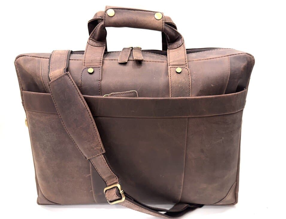 ANSALDO: cartella ufficio / borsa lavoro, uomo - donna, colore: NABUK MARRONE, Made in Italy.