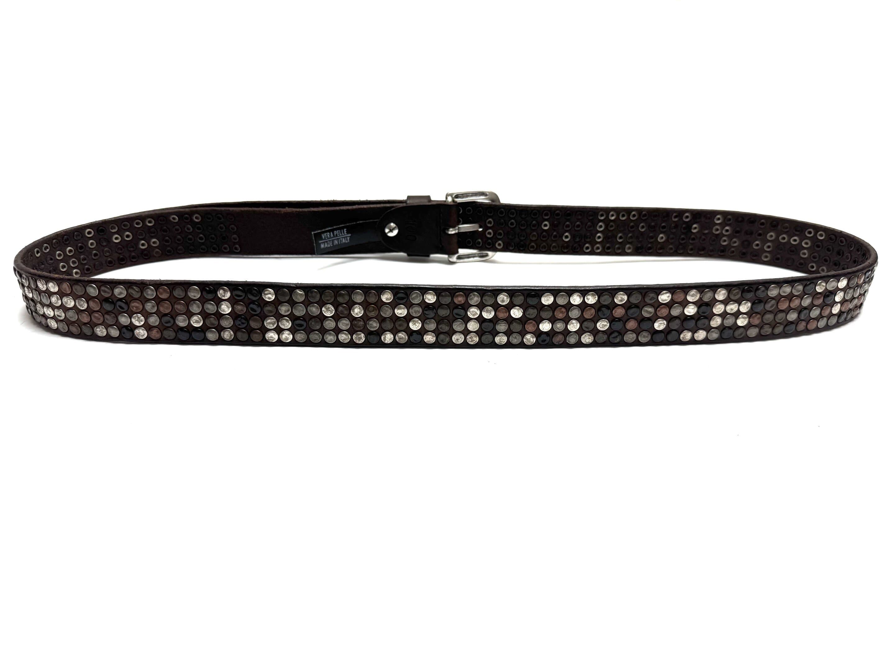 Cintura in vera pelle CHIAROSCURO - VLK mod. CALCUTTA MEDIUM colore TESTA DI MORO con borchie random Made in Italy