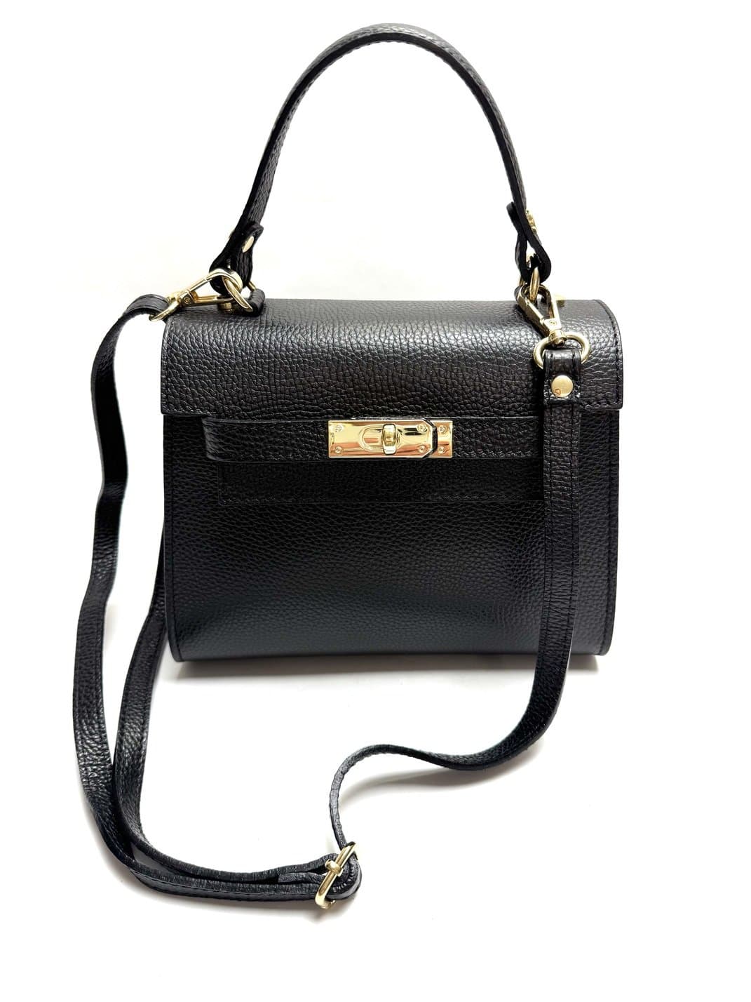 Borsa  da donna in vera pelle KATY, colore NERO, CHIAROSCURO, Made in Italy.