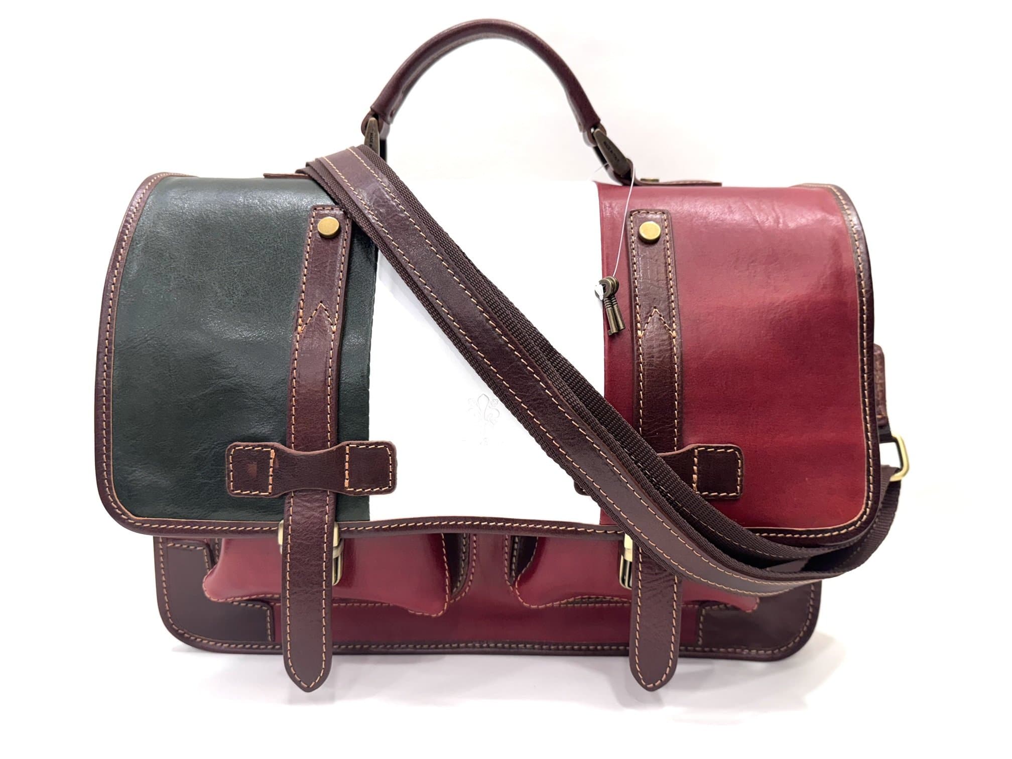 ERNESTO: cartella /borsa, zaino ufficio uomo, in cuoio, TRICOLORE BANDIERA ITALIANA, VERDE / BIANCO / ROSSO, Made in Italy
