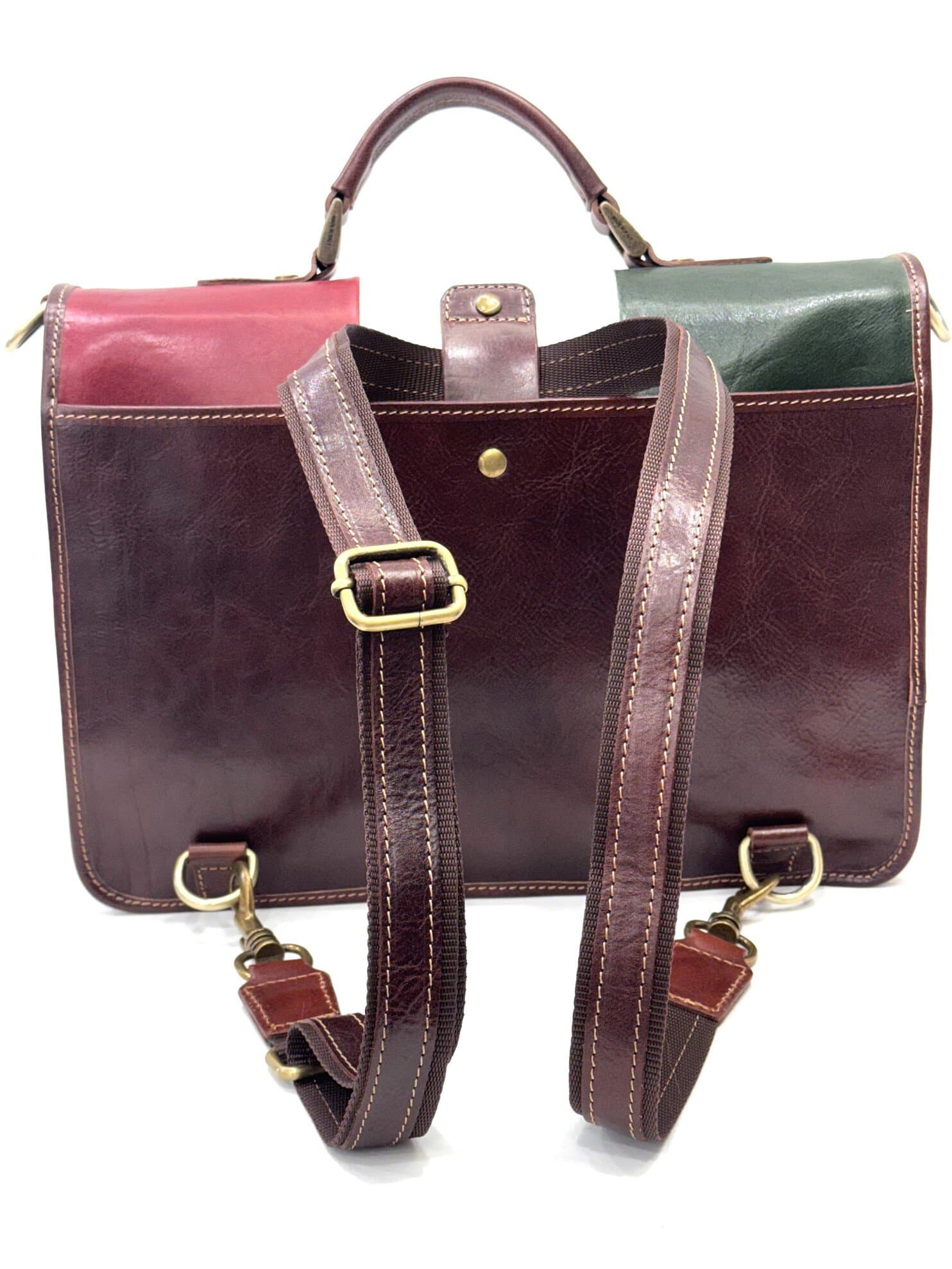 ERNESTO: cartella /borsa, zaino ufficio uomo, in cuoio, TRICOLORE BANDIERA ITALIANA, VERDE / BIANCO / ROSSO, Made in Italy