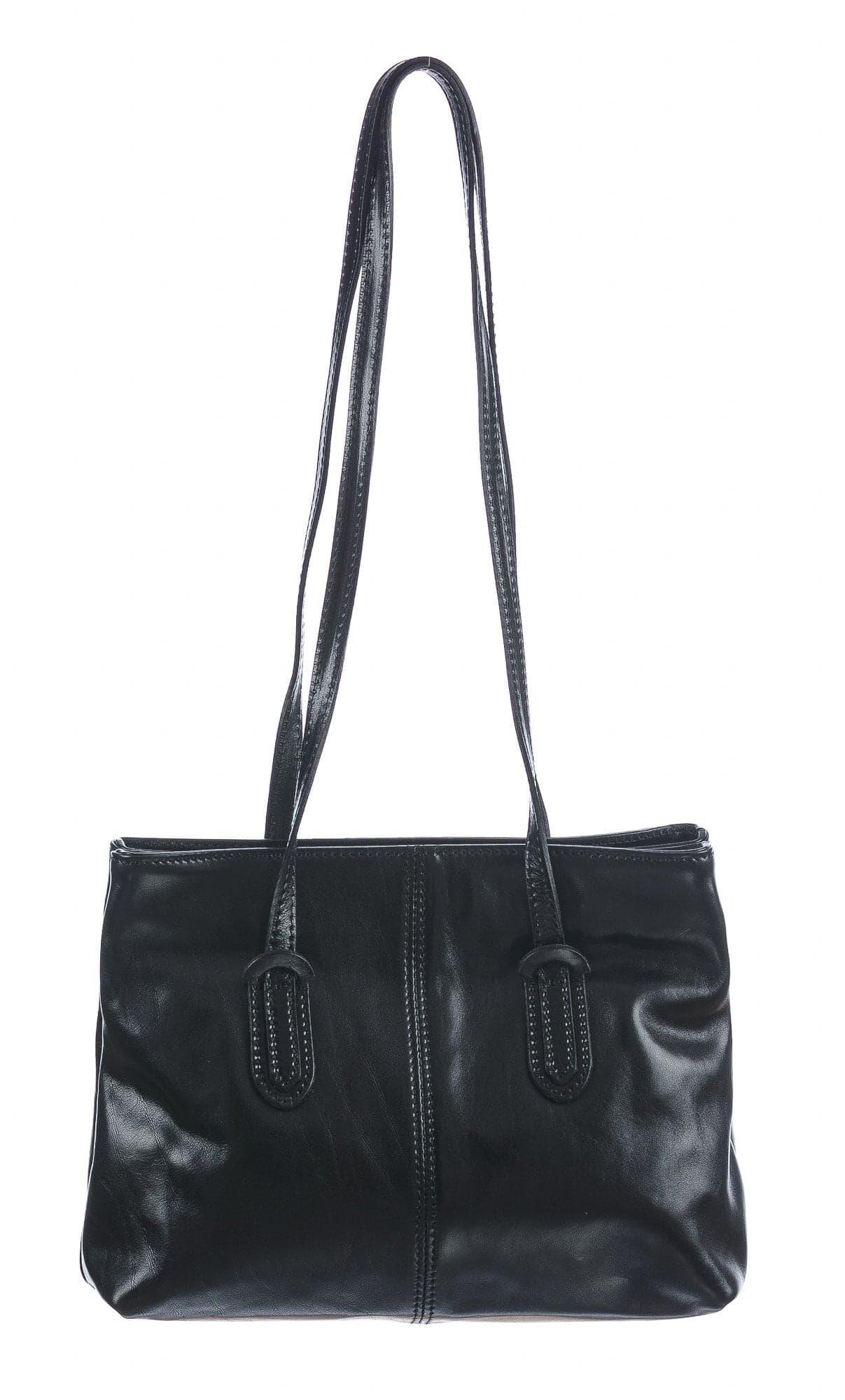 Borsa a spalla da donna in vera pelle MINA SMALL, colore NERO, CHIAROSCURO, MADE IN ITALY