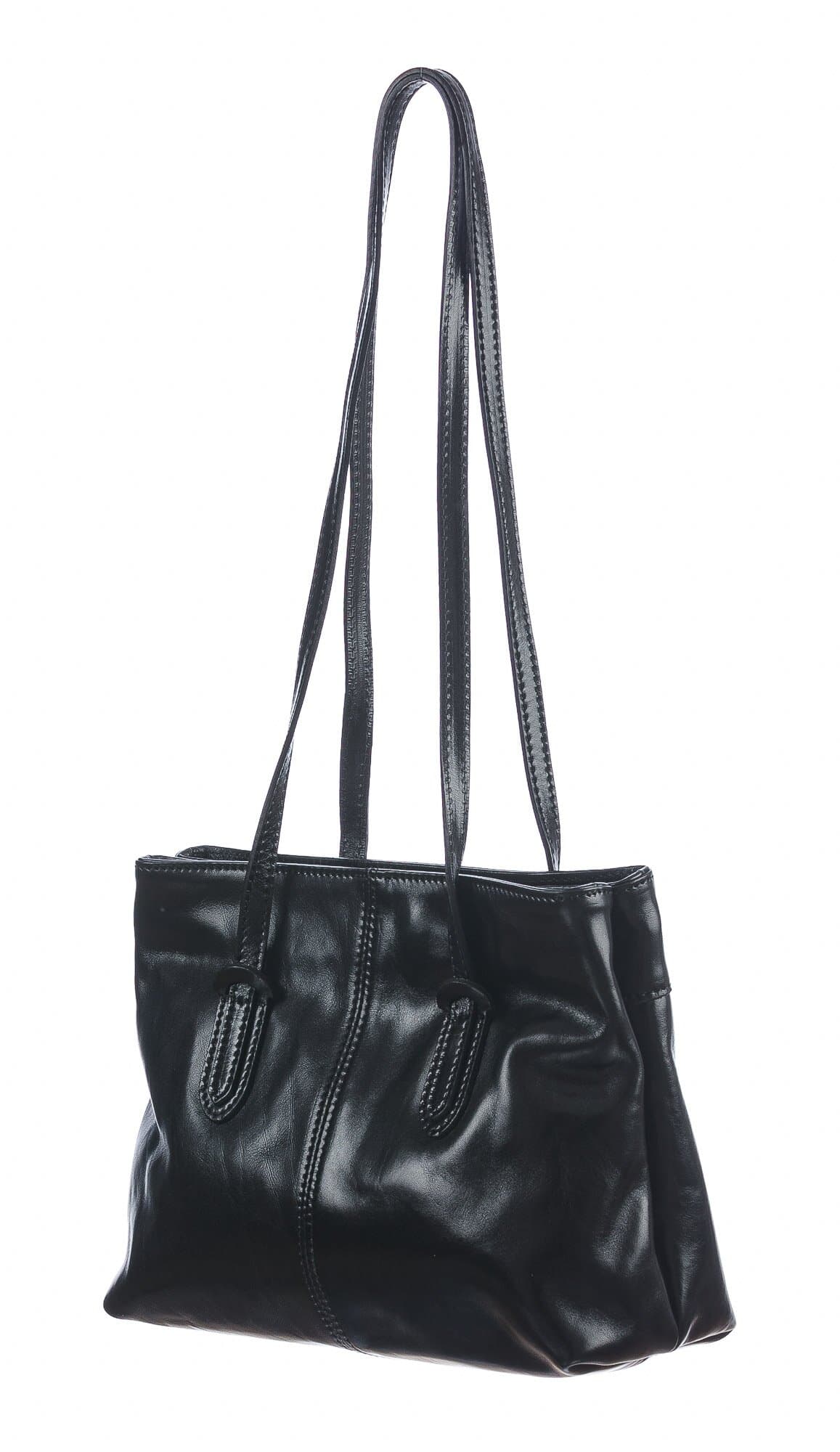 Borsa a spalla da donna in vera pelle MINA SMALL, colore NERO, CHIAROSCURO, MADE IN ITALY