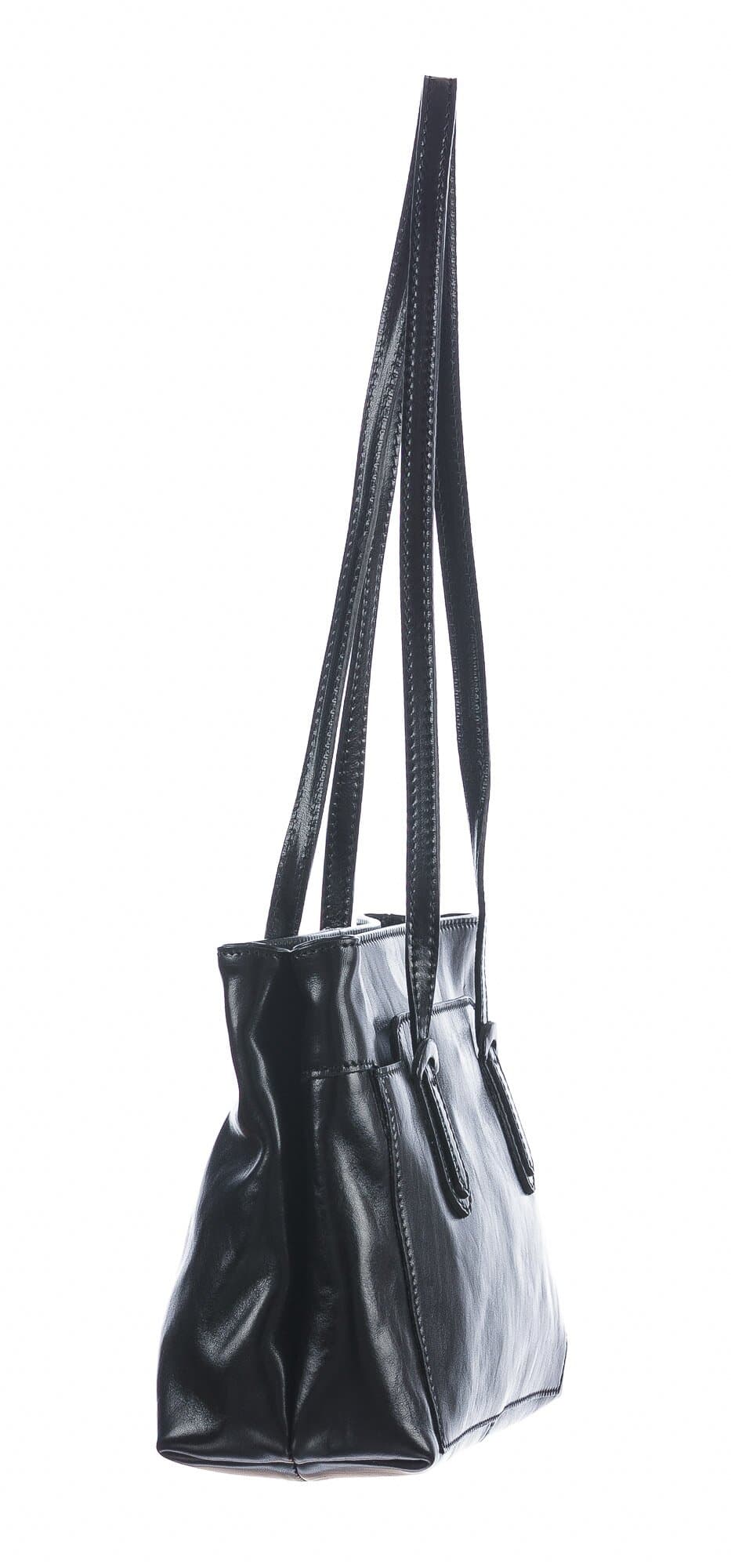 Borsa a spalla da donna in vera pelle MINA SMALL, colore NERO, CHIAROSCURO, MADE IN ITALY