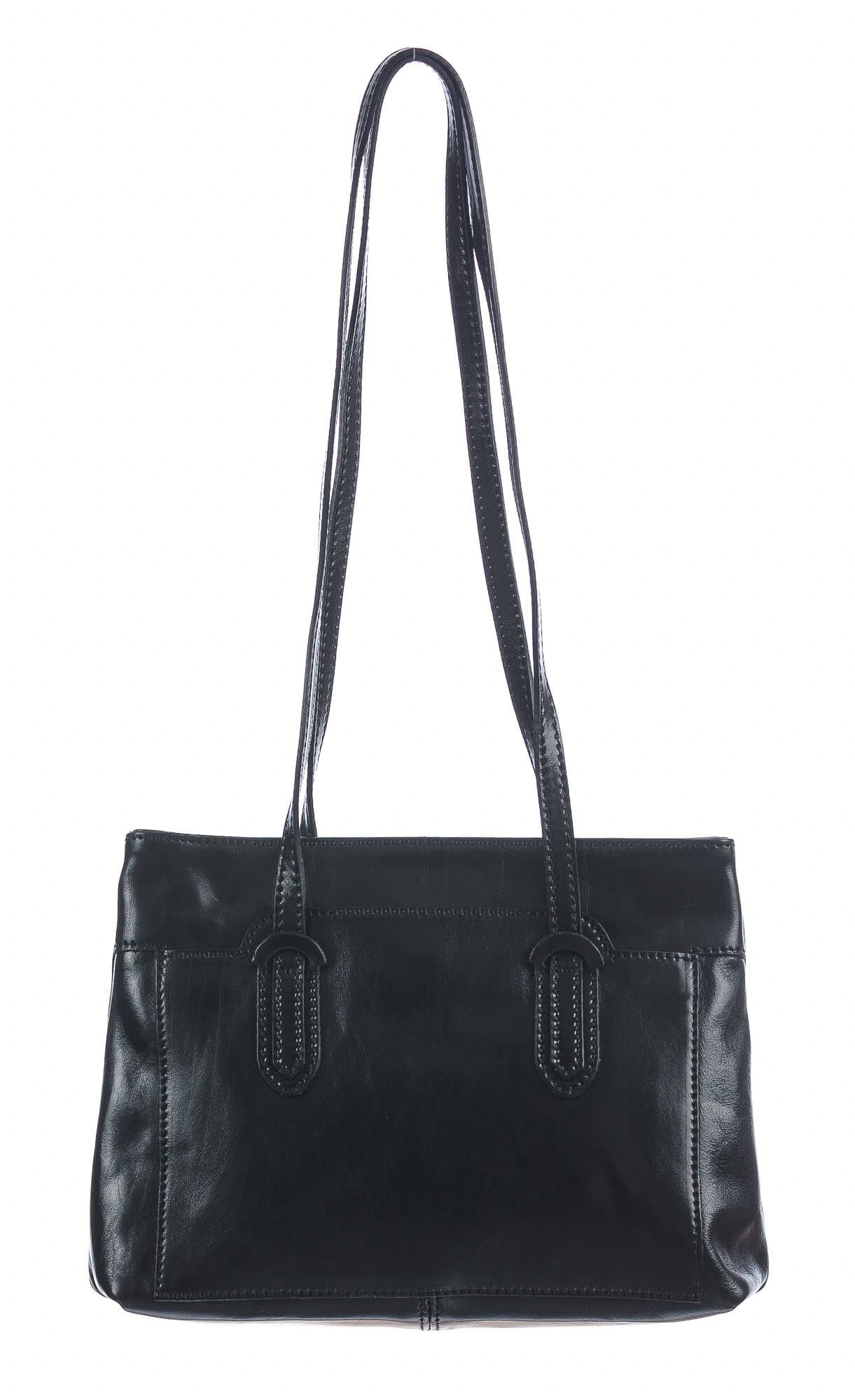  Borsa a spalla da donna in vera pelle MINA SMALL, colore NERO, CHIAROSCURO, Made in Italy