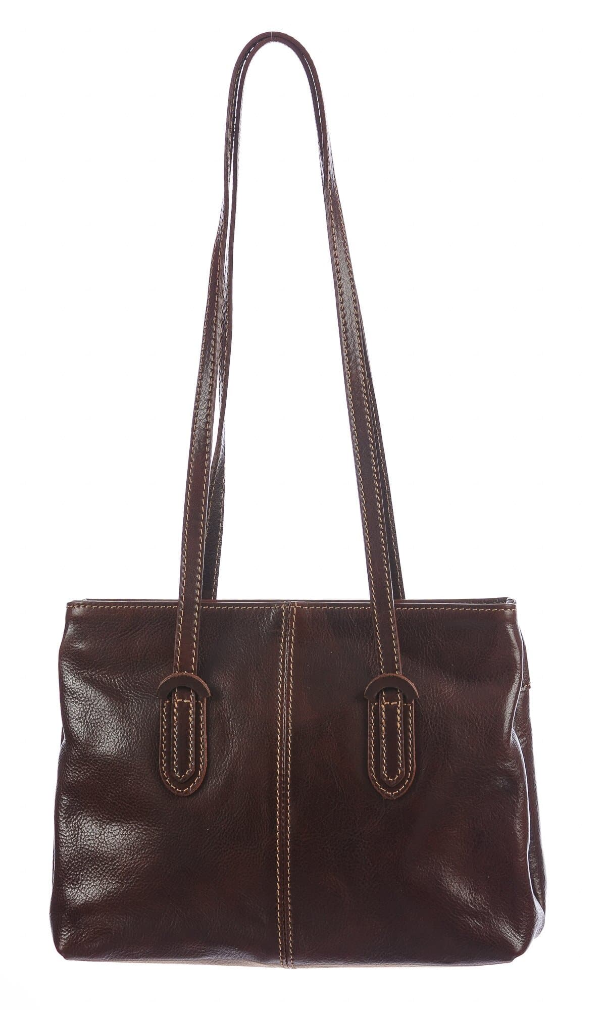 Borsa a spalla da donna in vera pelle MINA SMALL, colore TESTA DI MORO, CHIAROSCURO, MADE IN ITALY