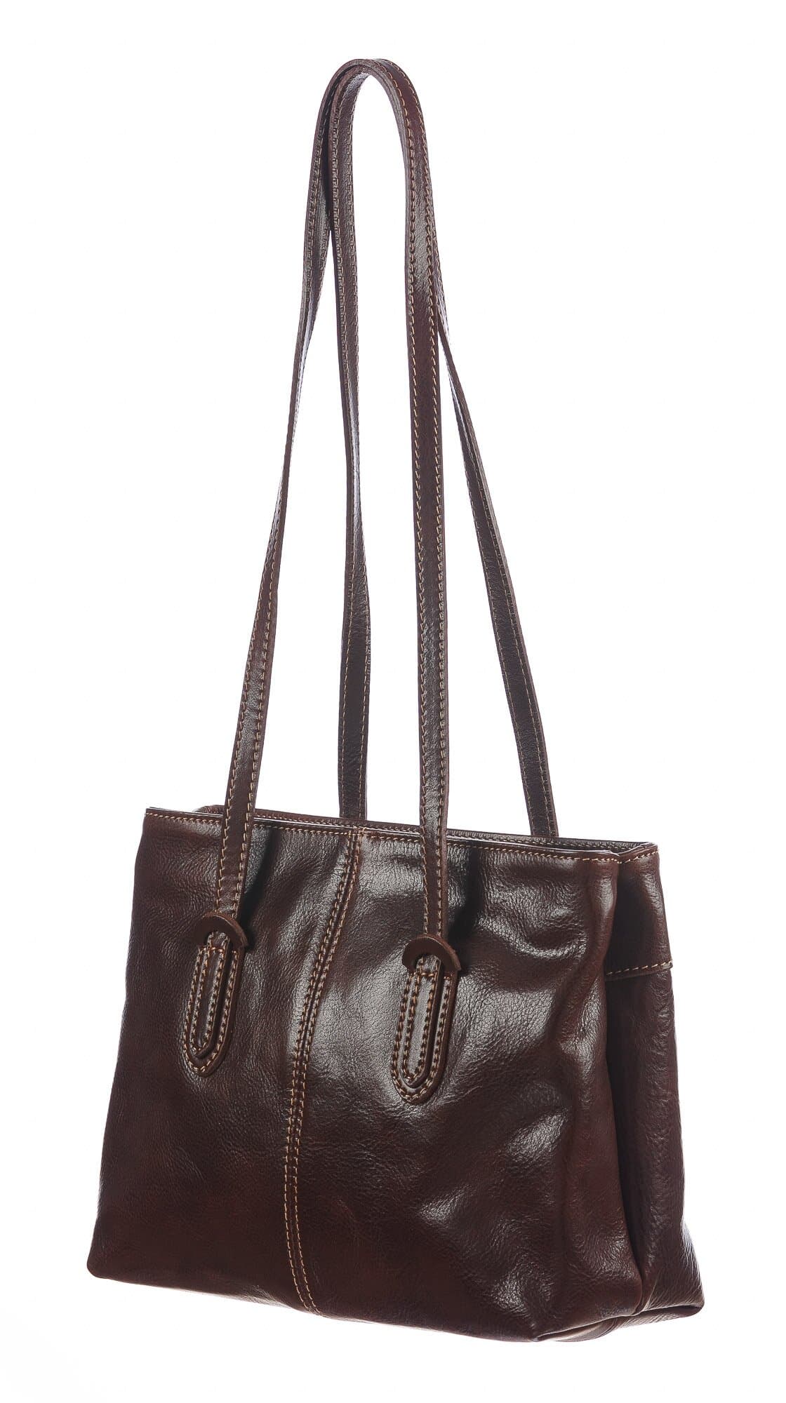 Borsa a spalla da donna in vera pelle MINA SMALL, colore TESTA DI MORO, CHIAROSCURO, MADE IN ITALY