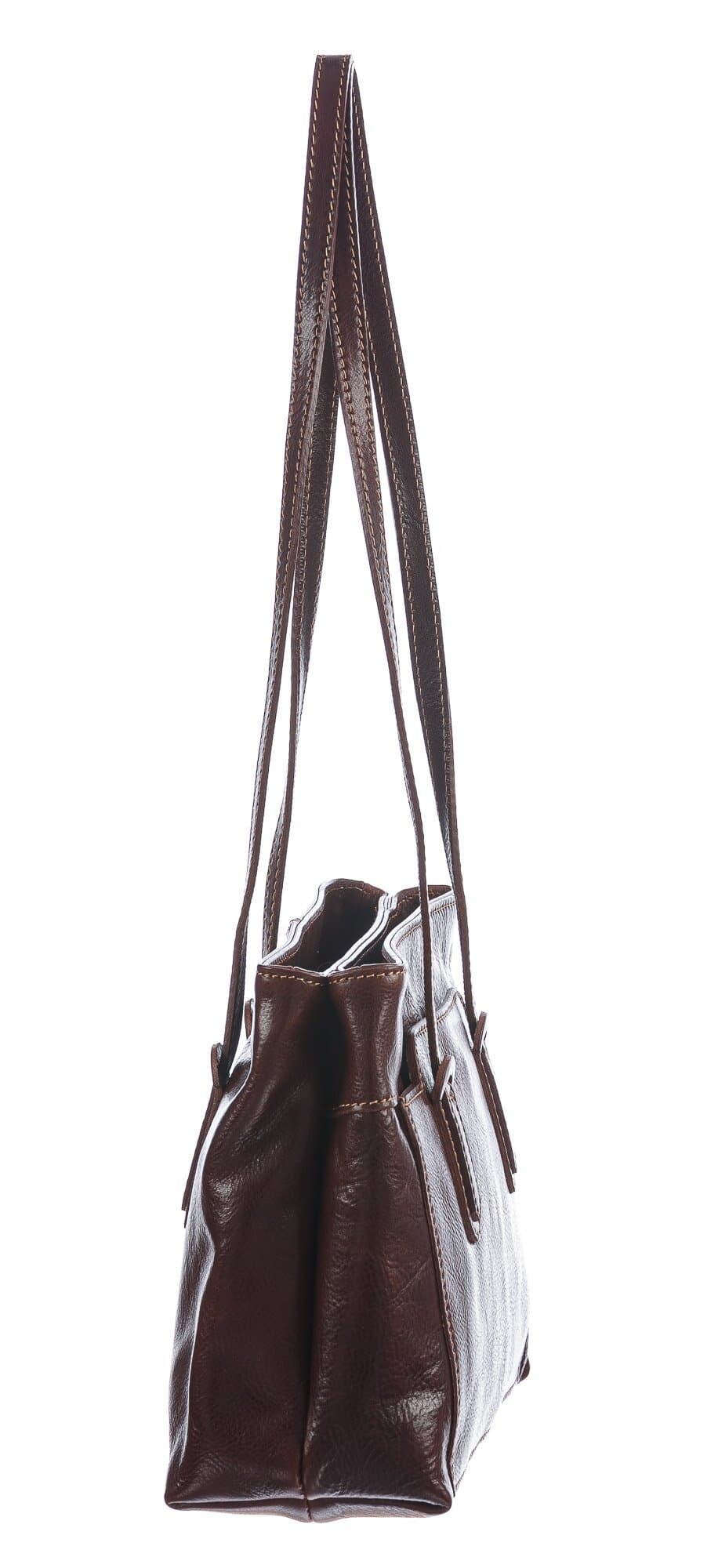 Borsa a spalla da donna in vera pelle MINA SMALL, colore TESTA DI MORO, CHIAROSCURO, MADE IN ITALY
