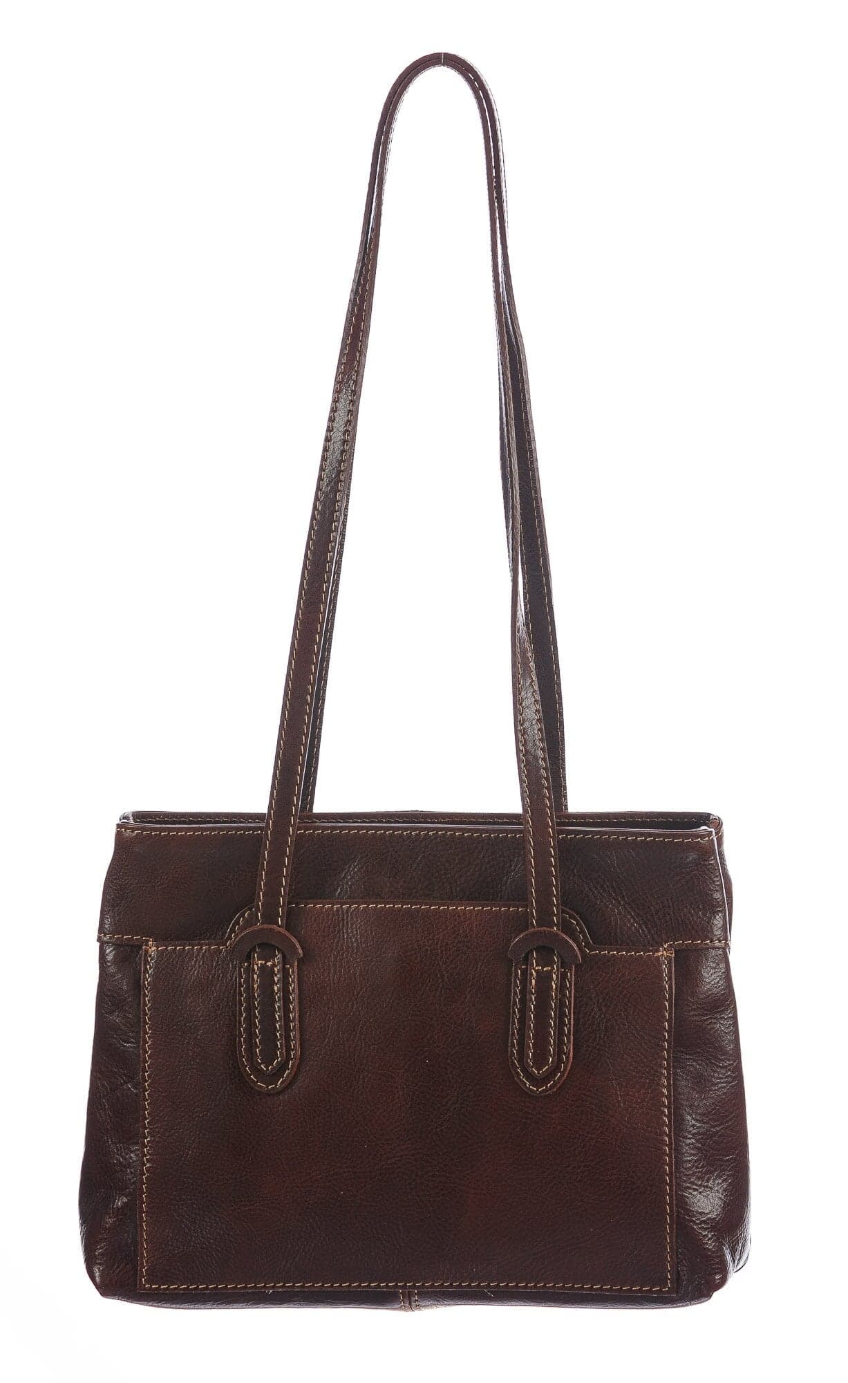 Borsa a spalla da donna in vera pelle MINA SMALL, colore TESTA DI MORO, CHIAROSCURO, Made in Italy