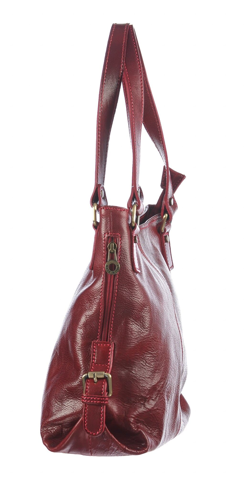 Borsa a spalla da donna in vera pelle ANTONELLA, colore ROSSO, CHIAROSCURO, MADE IN ITALY 