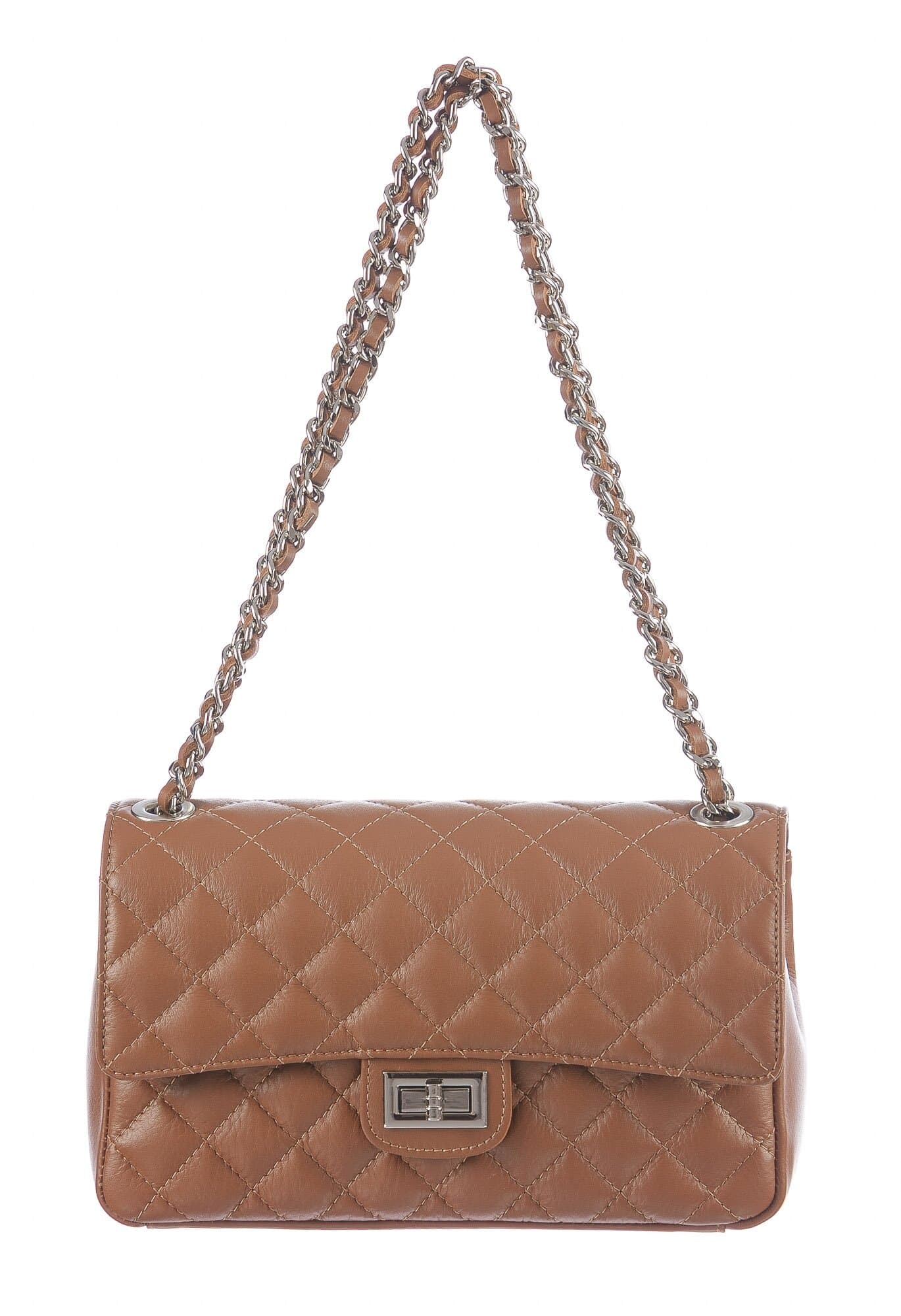 Borsa a spalla da donna in vera pelle CHARLOTTE MEDIUM, colore MIELE, CHIAROSCURO, MADE IN ITALY
