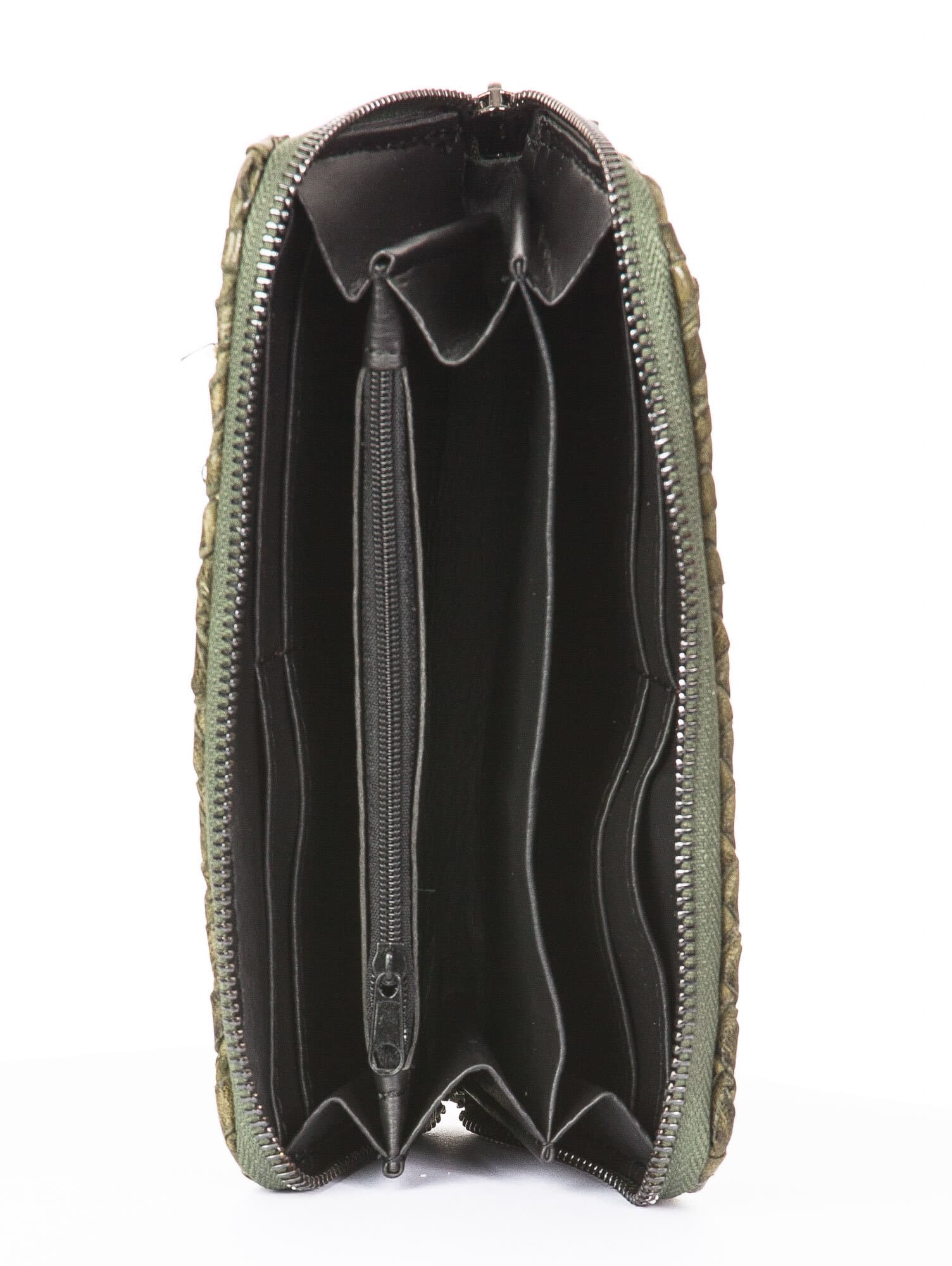 Portafoglio donna in vera pelle CHIARO SCURO mod CALLA, colore VERDE, Made in Italy.