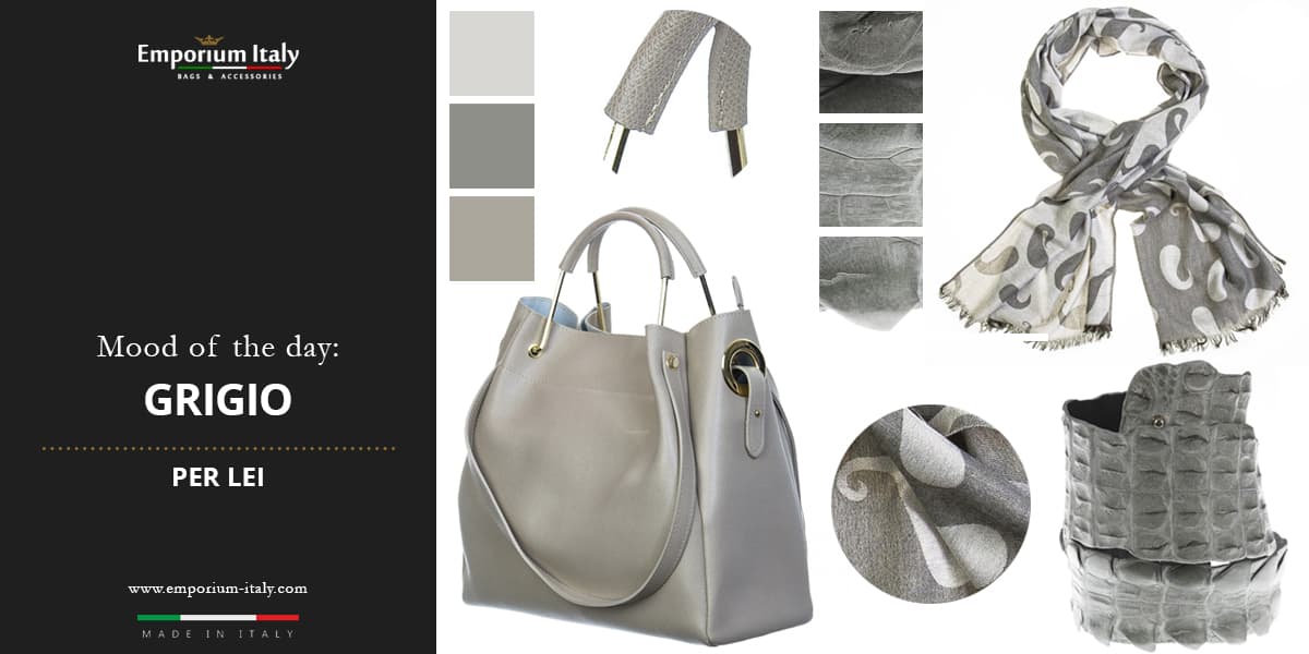 Moodboard: colore grigio per lei - borsa, sciarpa e cintura