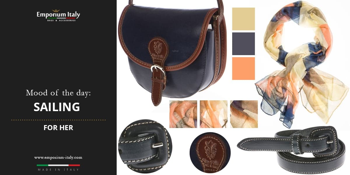 Moodboard: sailing for her – woman’s bag, belt and scarf